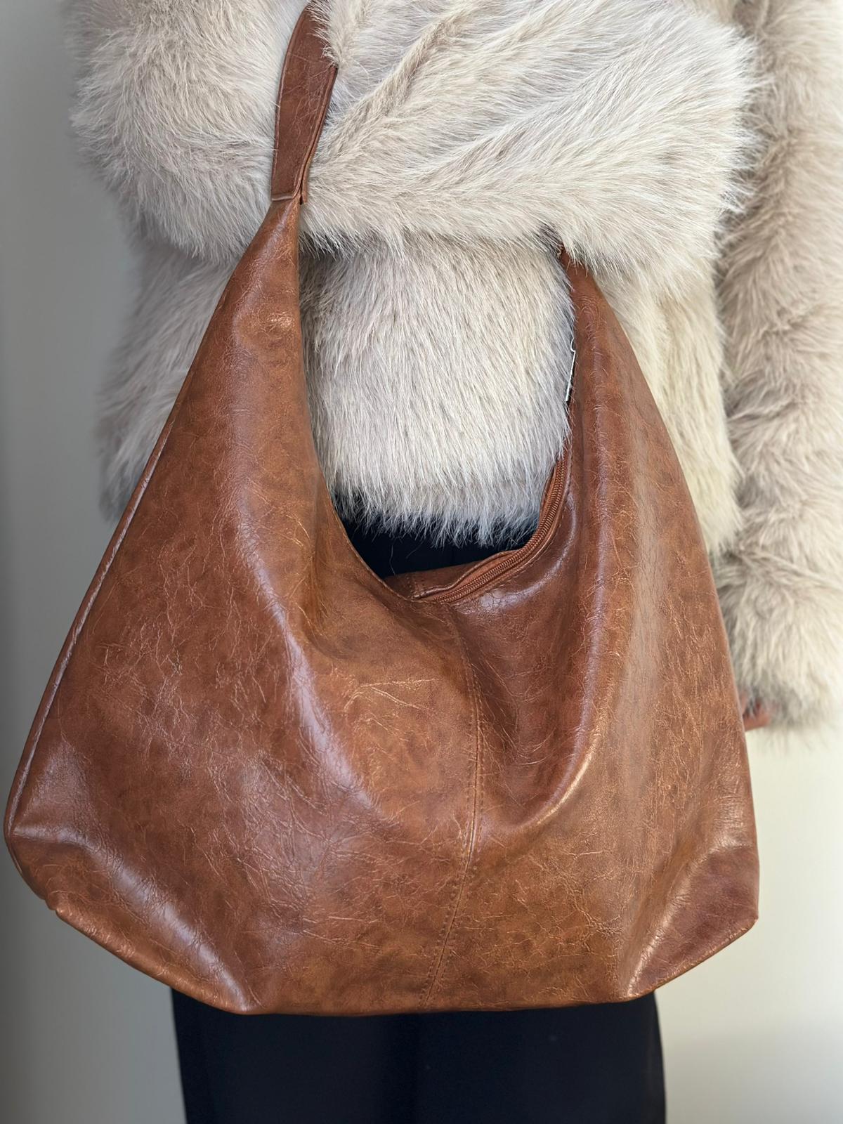 Salaş Milan Fermuarlı Omuz Çanta - Kahverengi