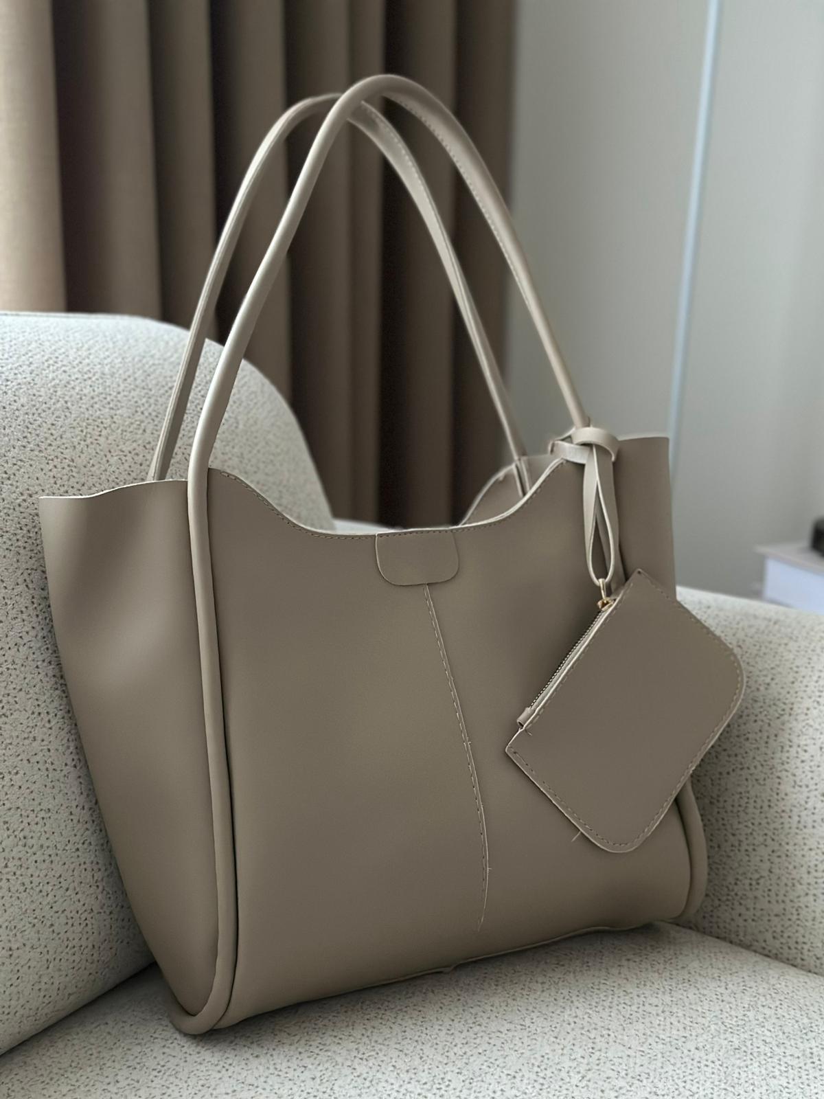  Minimalist Cüzdanlı Deri Omuz Çantası - Bej