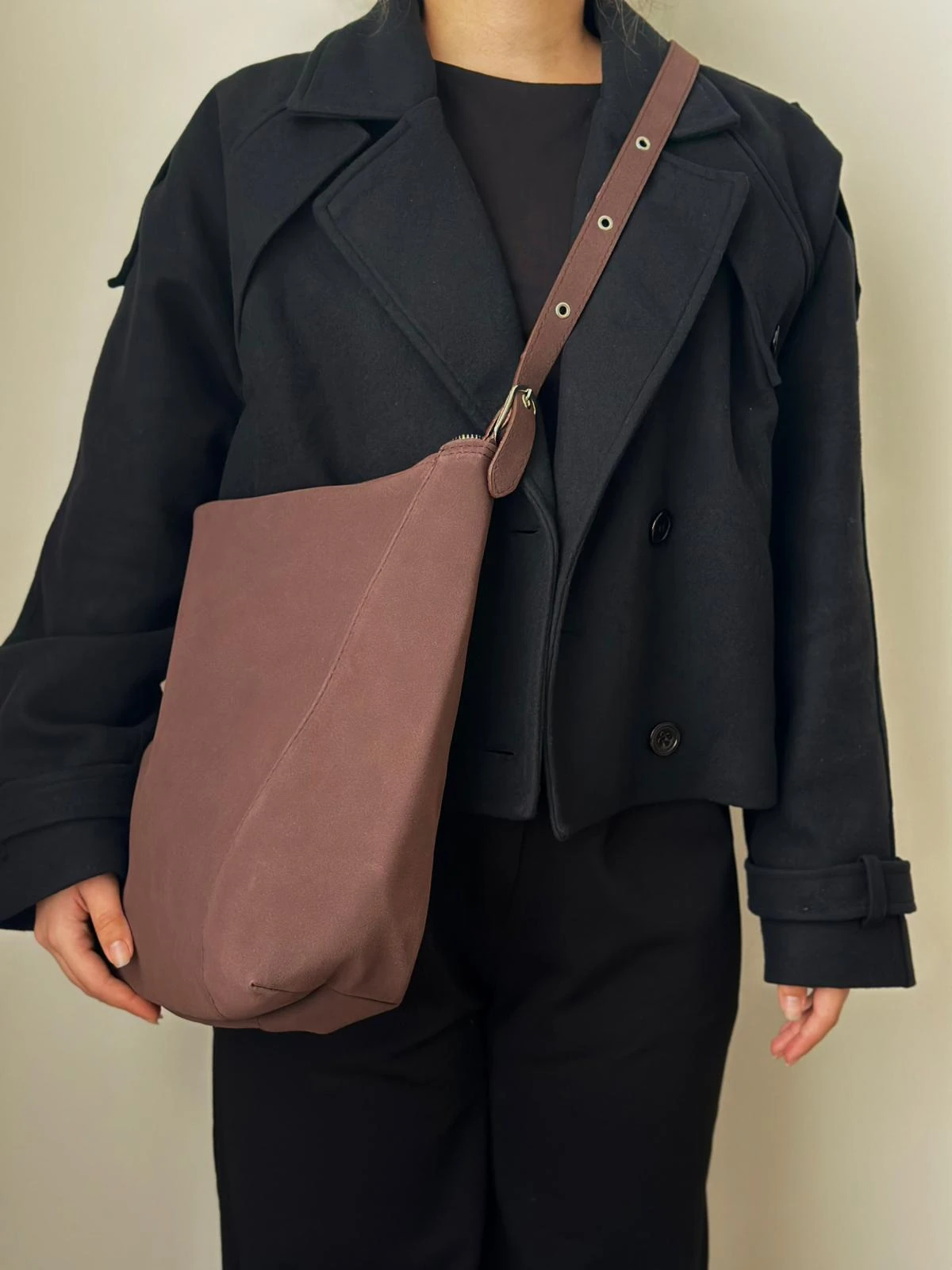 Süet Büyük Boy El ve Kol Çantası - Acı Kahve