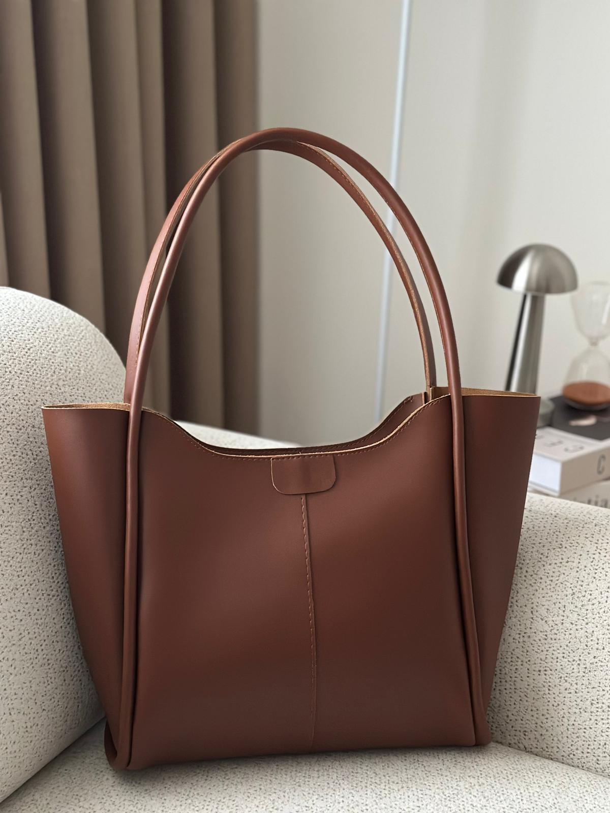  Minimalist Cüzdanlı Deri Omuz Çantası - Kahverengi