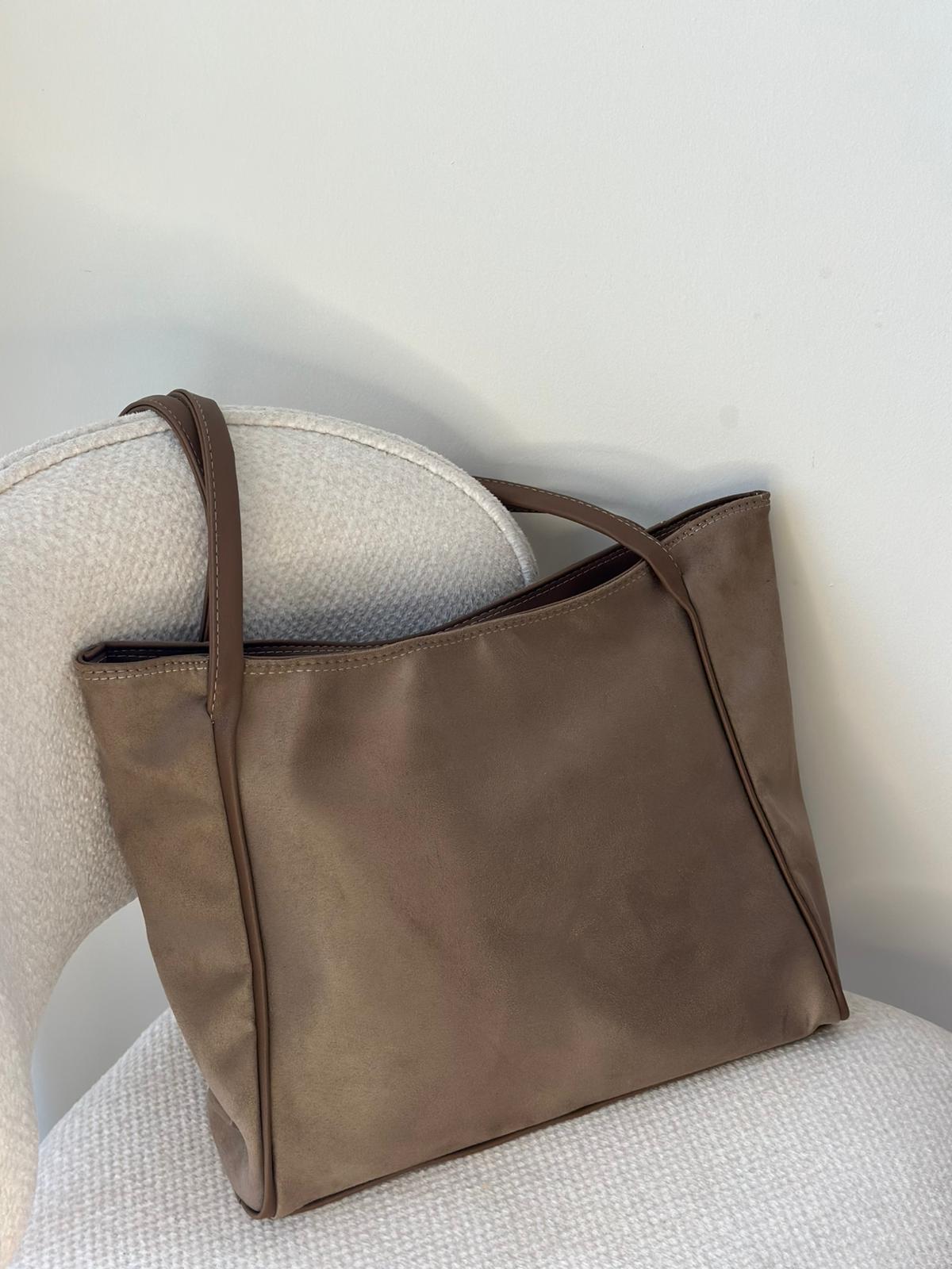 Süet Orta Boy El ve Omuz Çantası - Bej