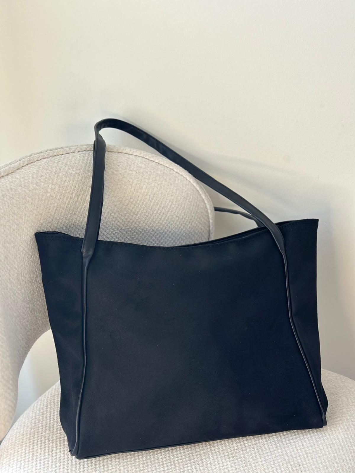 Süet Orta Boy El ve Omuz Çantası - Siyah