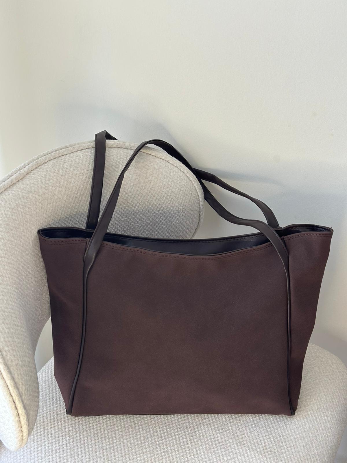 Süet Orta Boy El ve Omuz Çantası - Acı Kahve