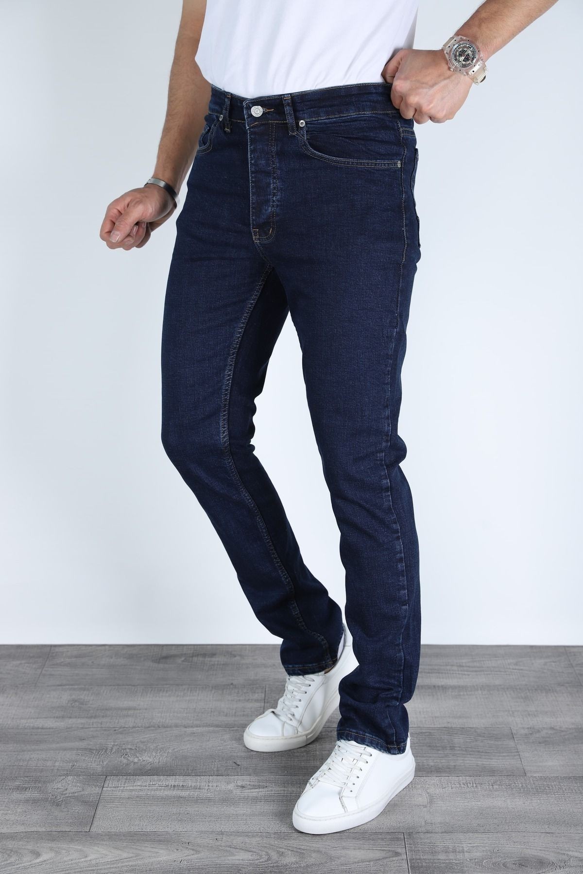Erkek Açık Lacivert Regular Fit Rahat Kesim Jean Pantolon