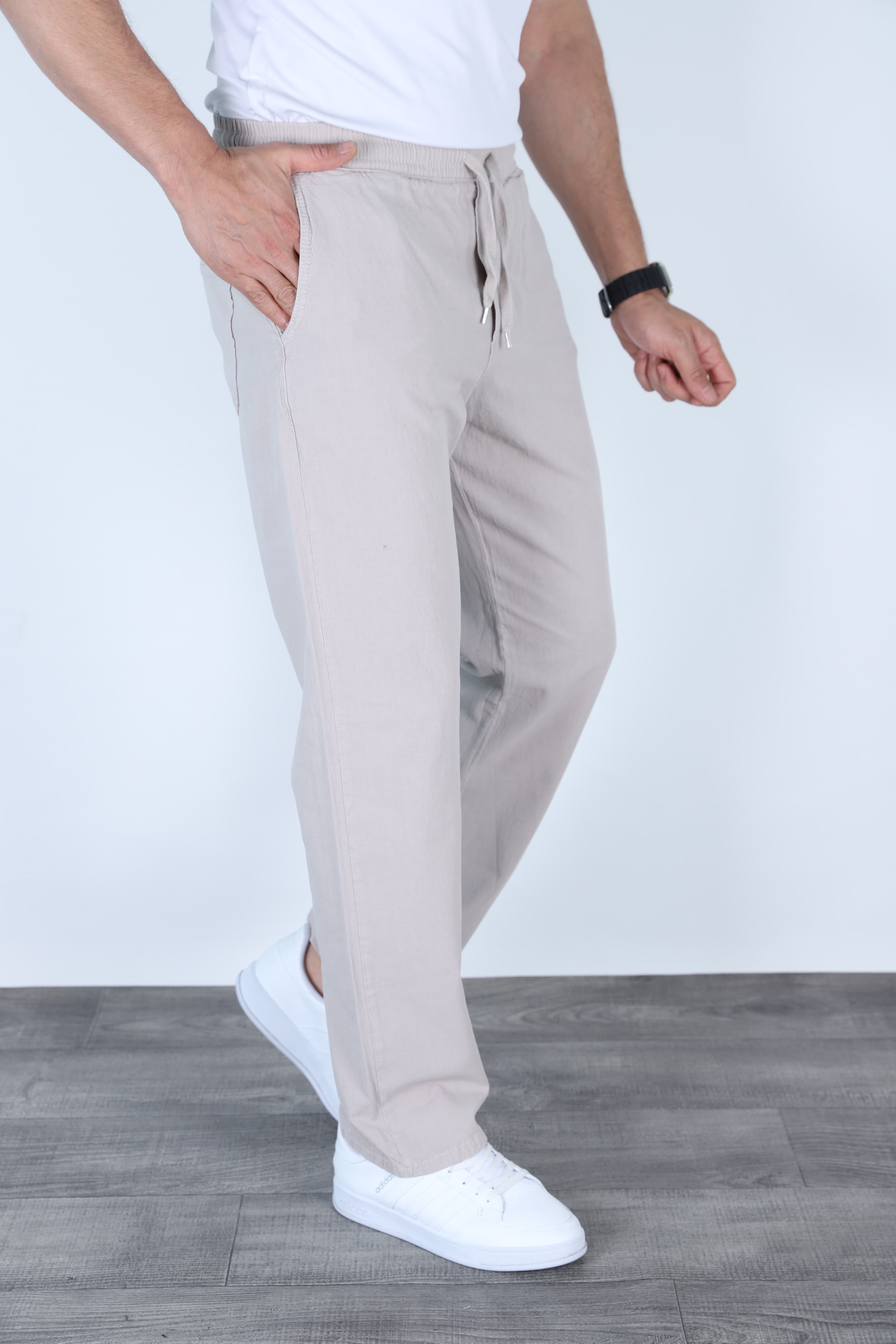 Baggy Keten Pantolon Jogger Taş