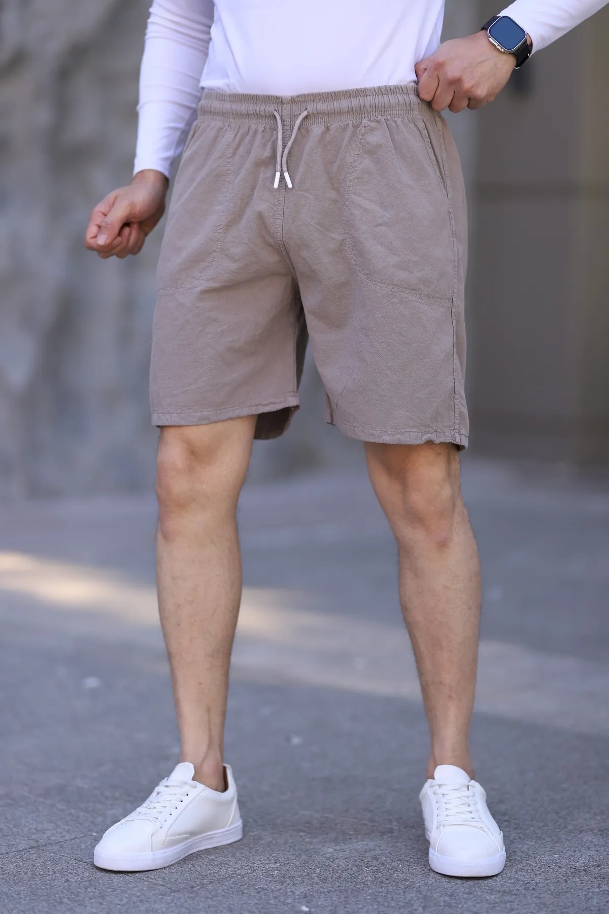 Kahverengi Keten Erkek Şort - Yazlık Baggy Model