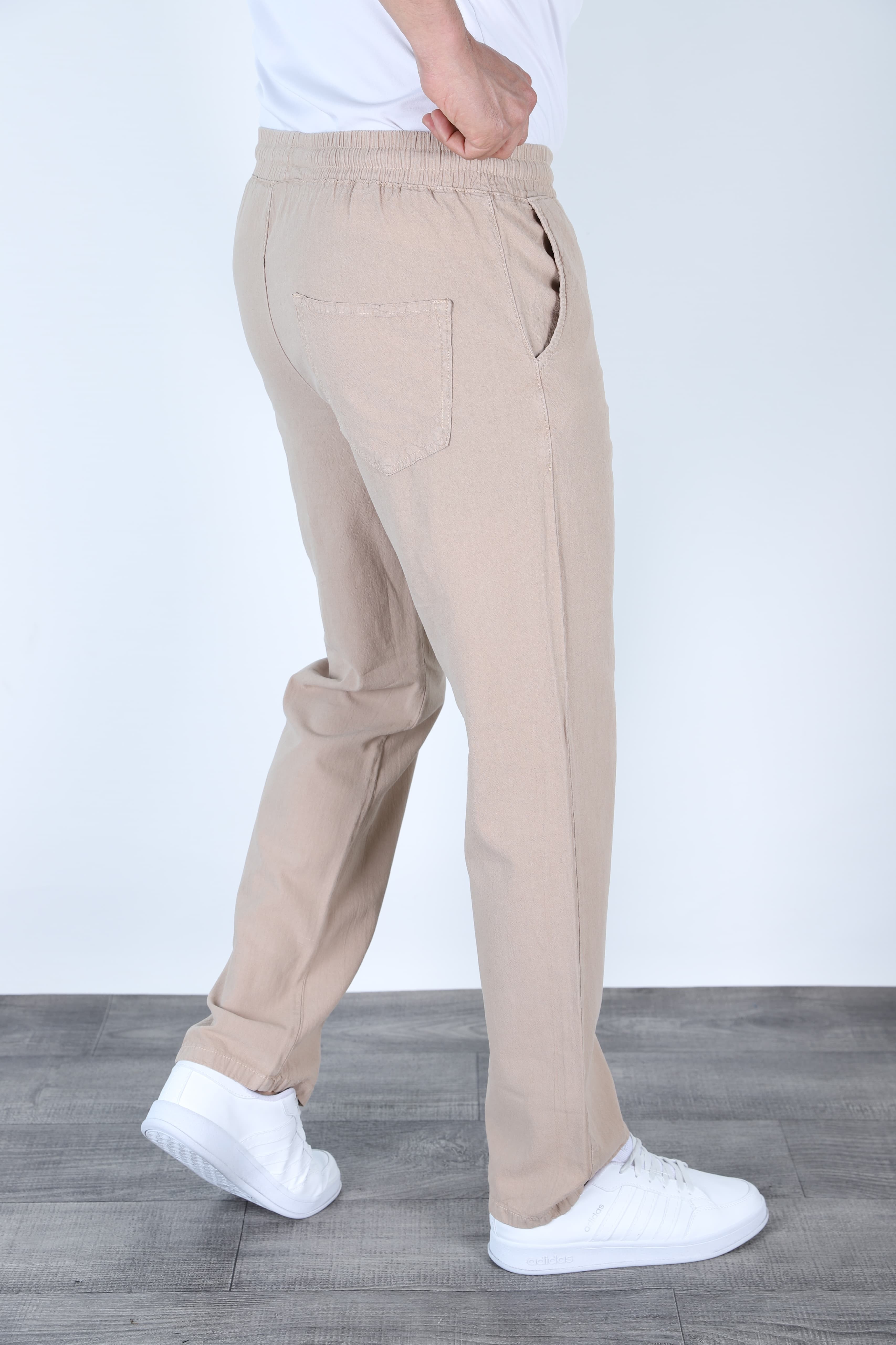 Baggy Keten Pantolon Jogger Bej