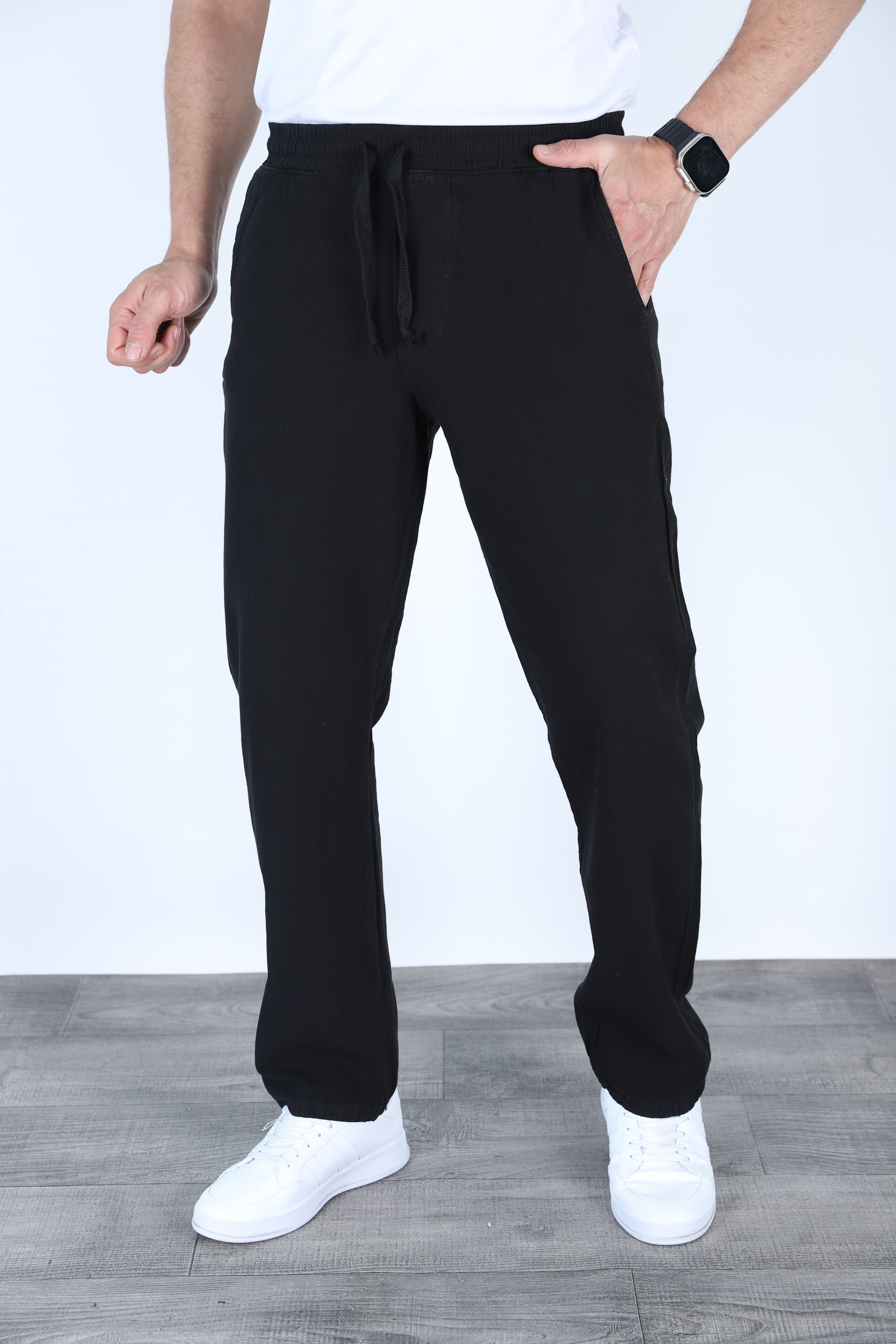 Baggy Keten Pantolon Jogger Siyah