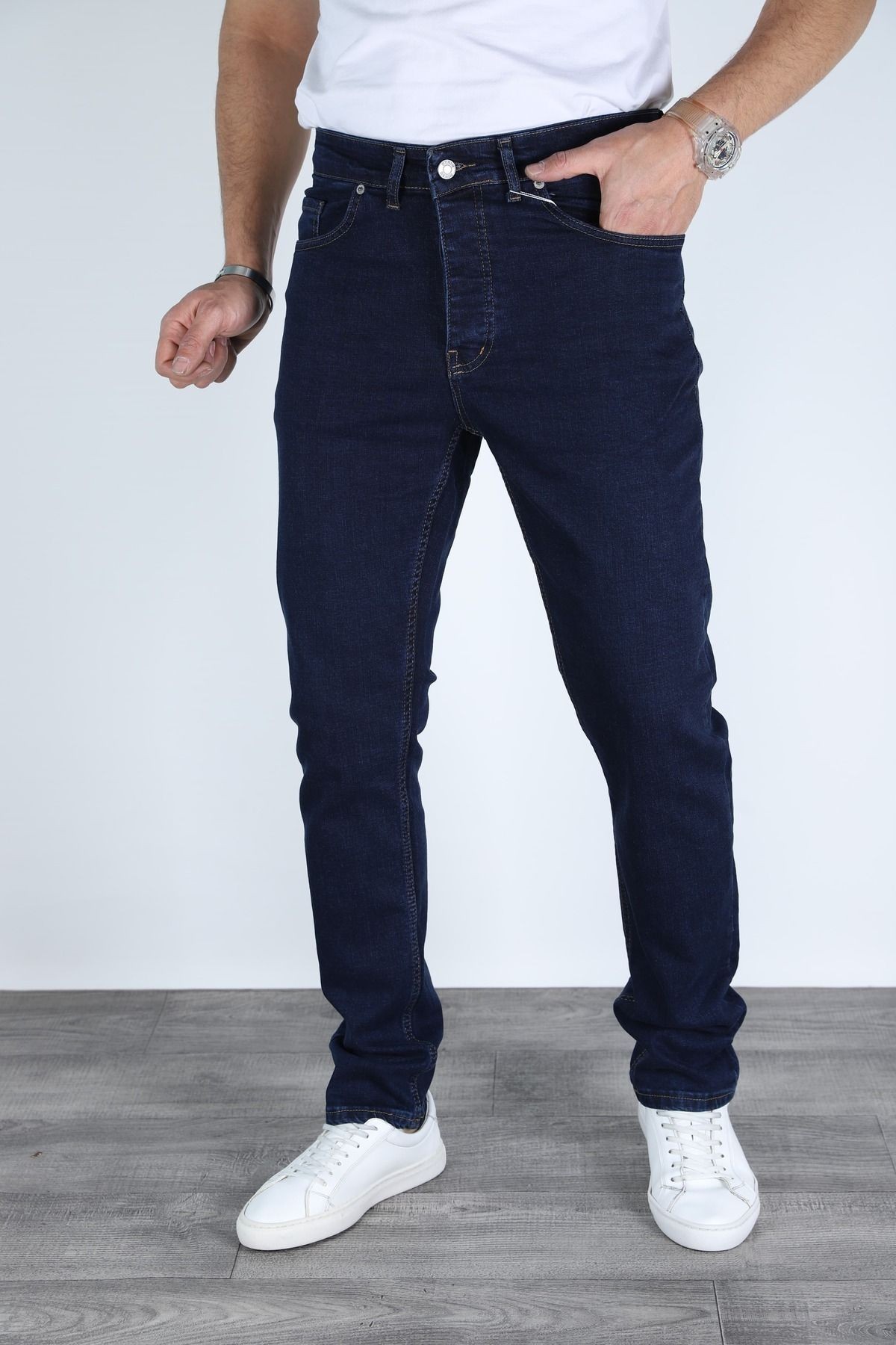 Erkek Lacivert Regular Fit Rahat Kesim Denim Kot Pantolon - Esnek Likralı Jeans