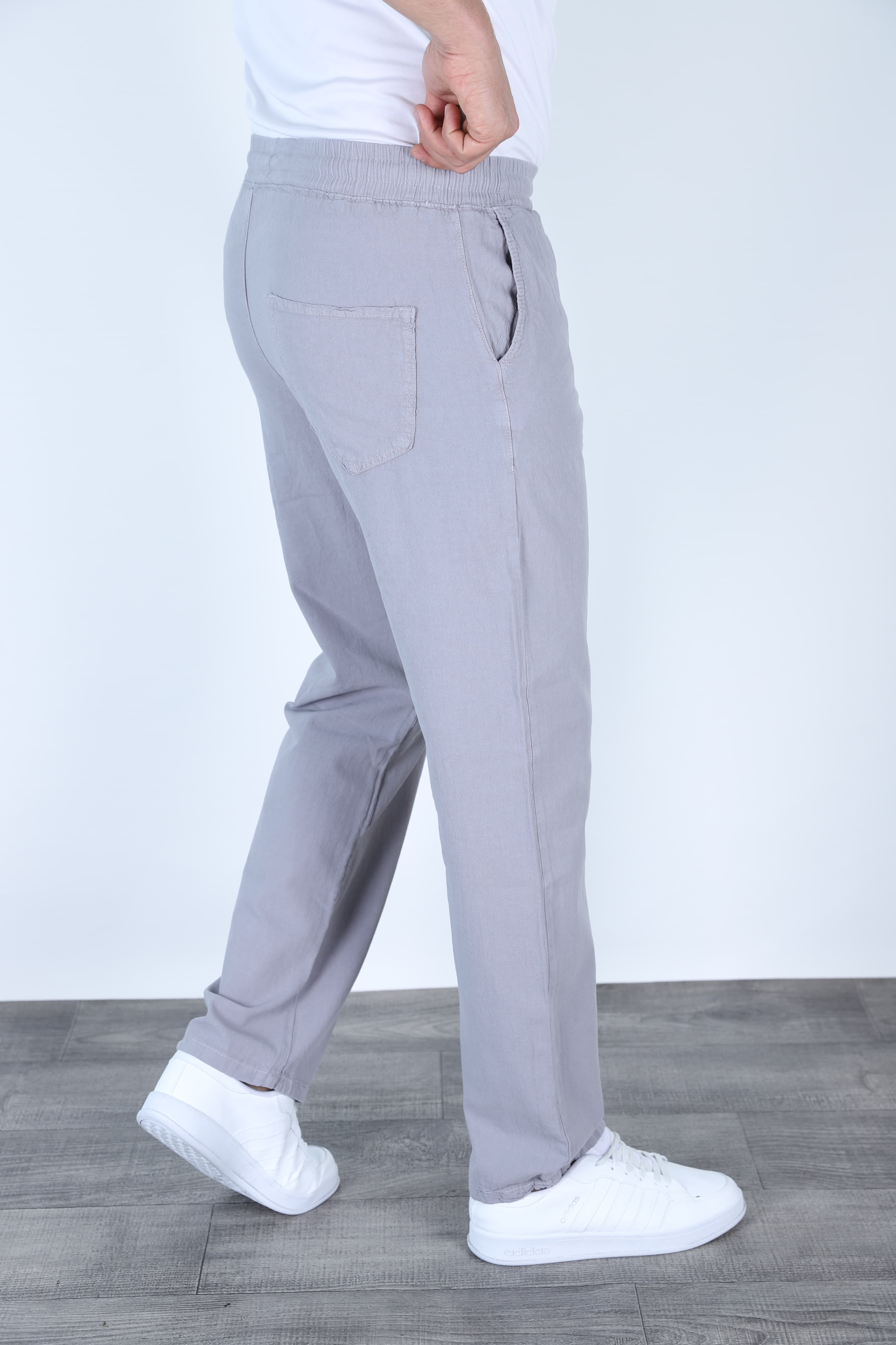 Baggy Keten Pantolon Jogger Gri