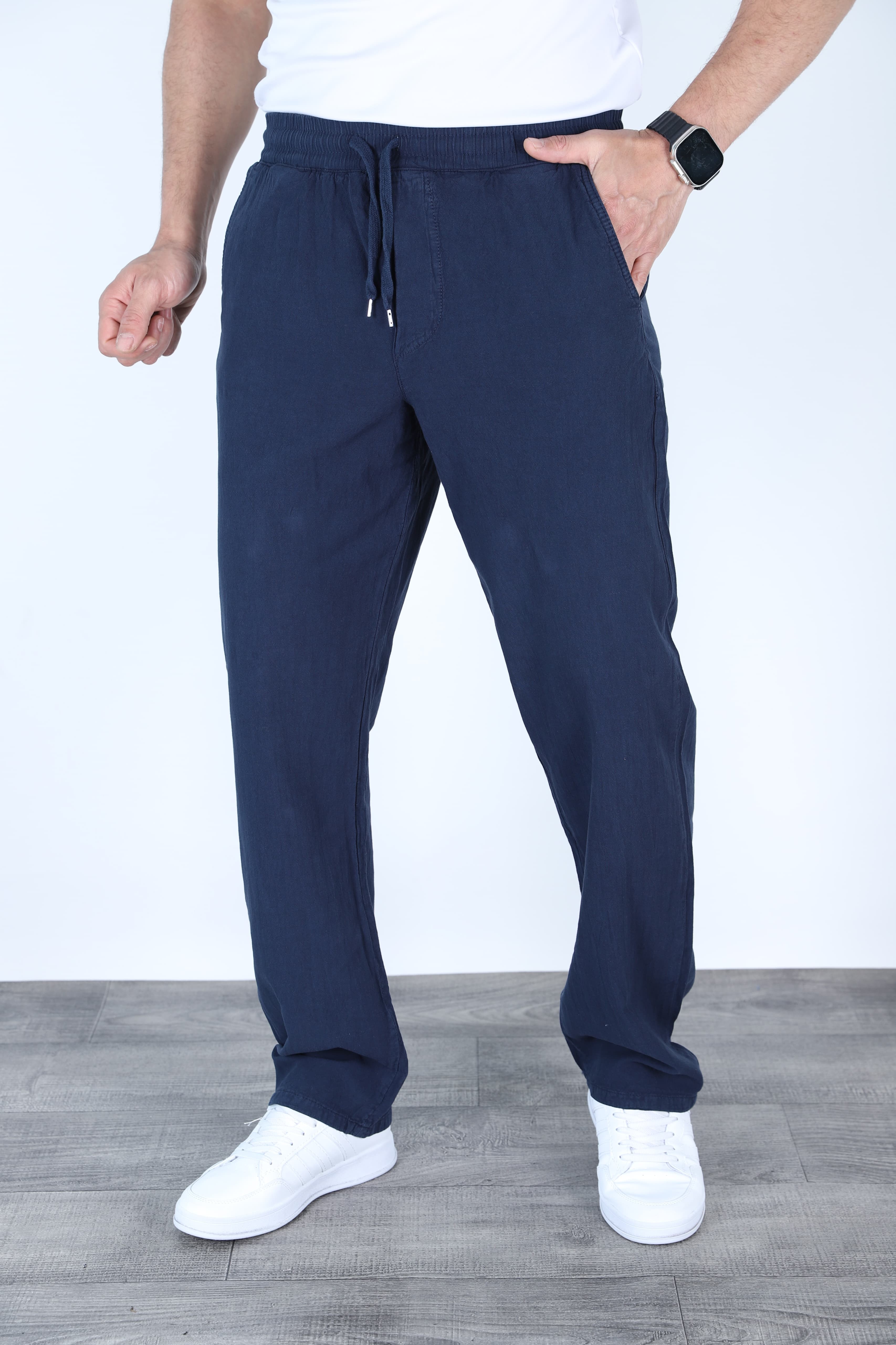 Baggy Keten Pantolon Jogger Lacivert