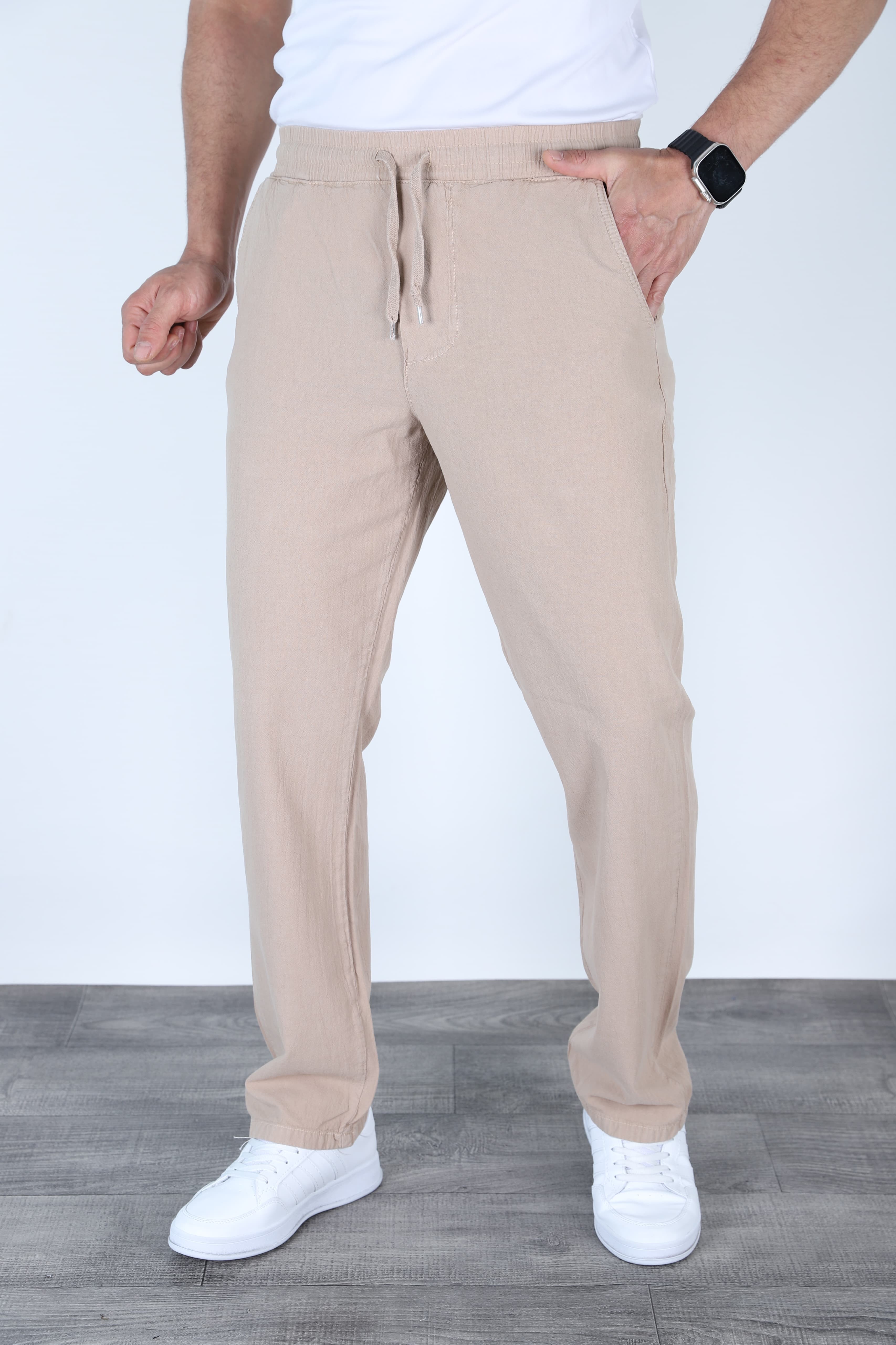 Baggy Keten Pantolon Jogger Bej