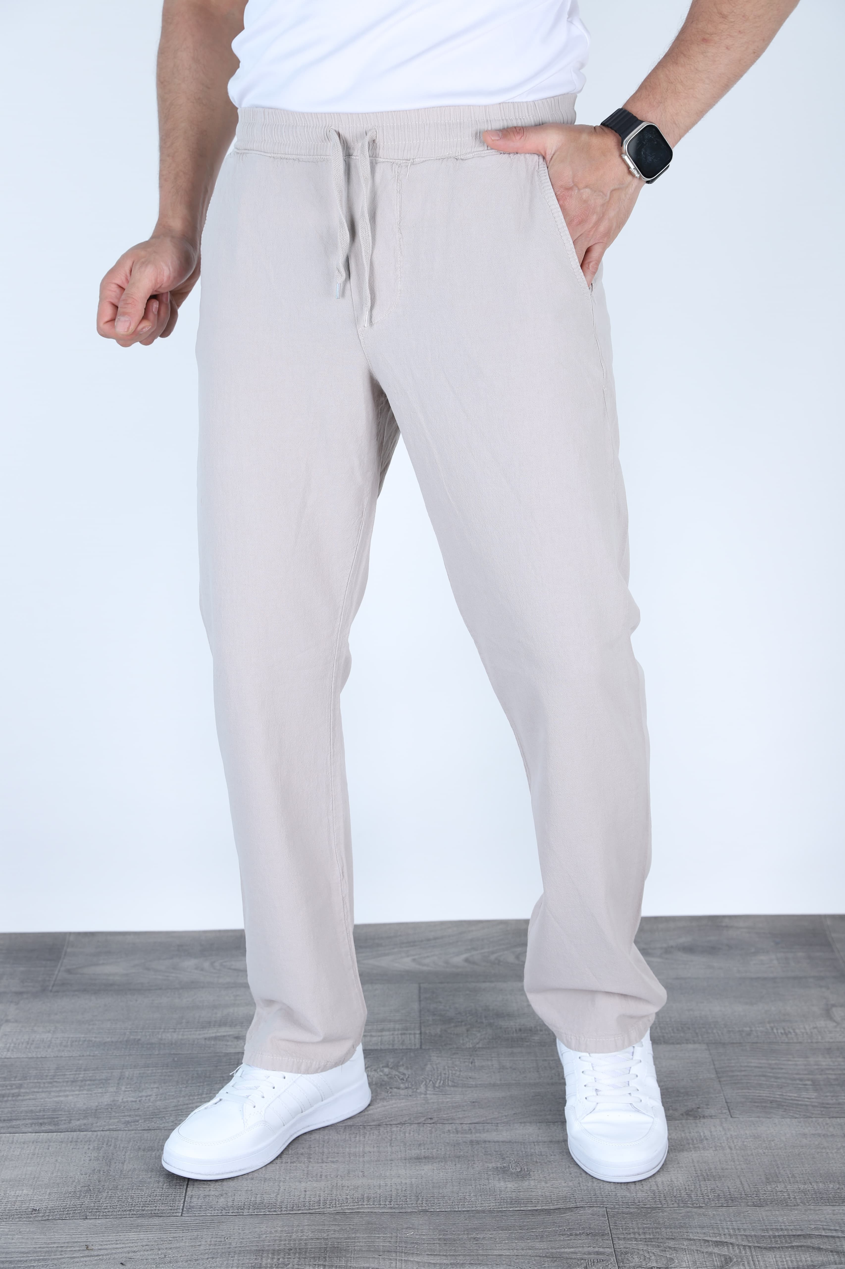 Baggy Keten Pantolon Jogger Taş
