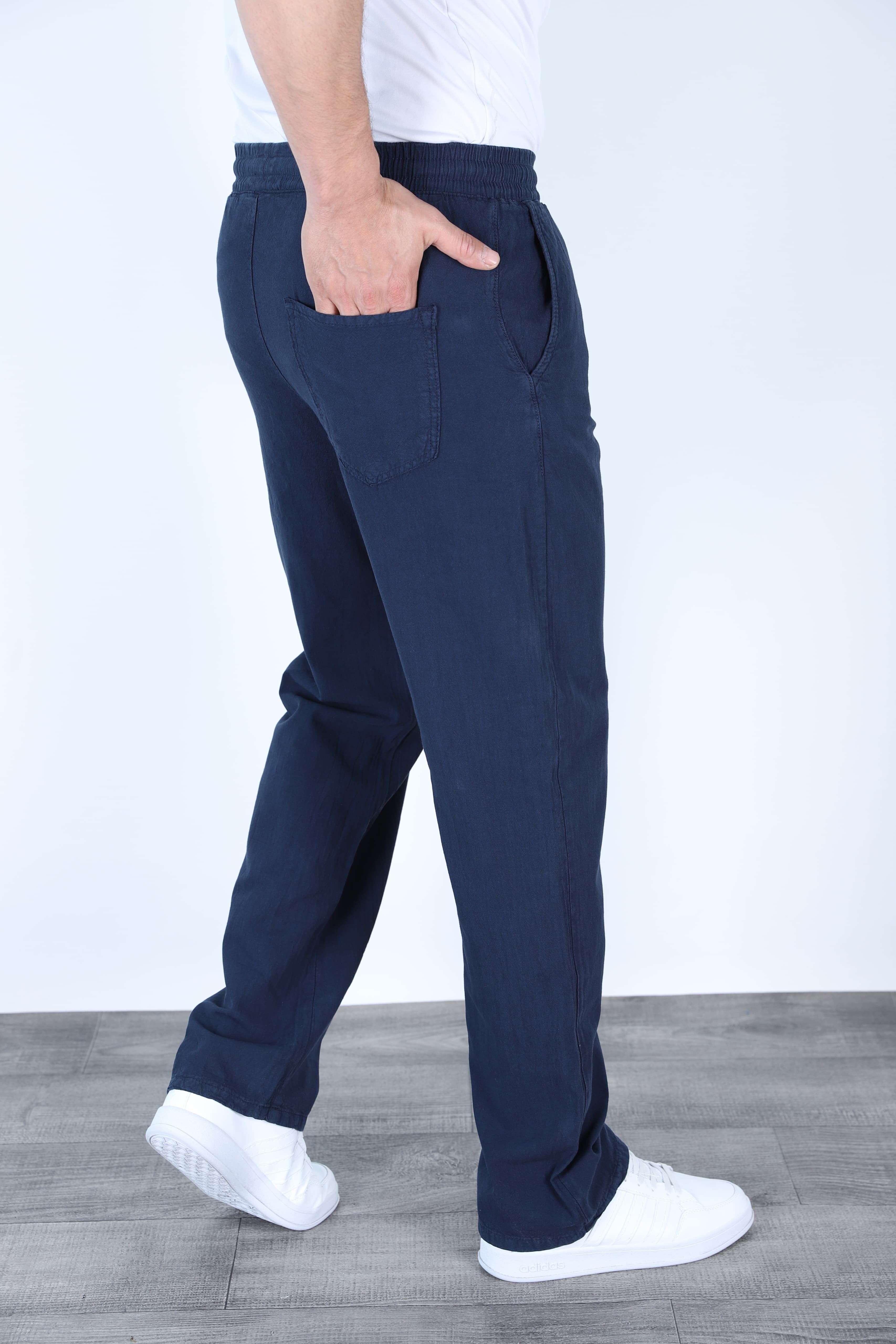 Baggy Keten Pantolon Jogger Lacivert