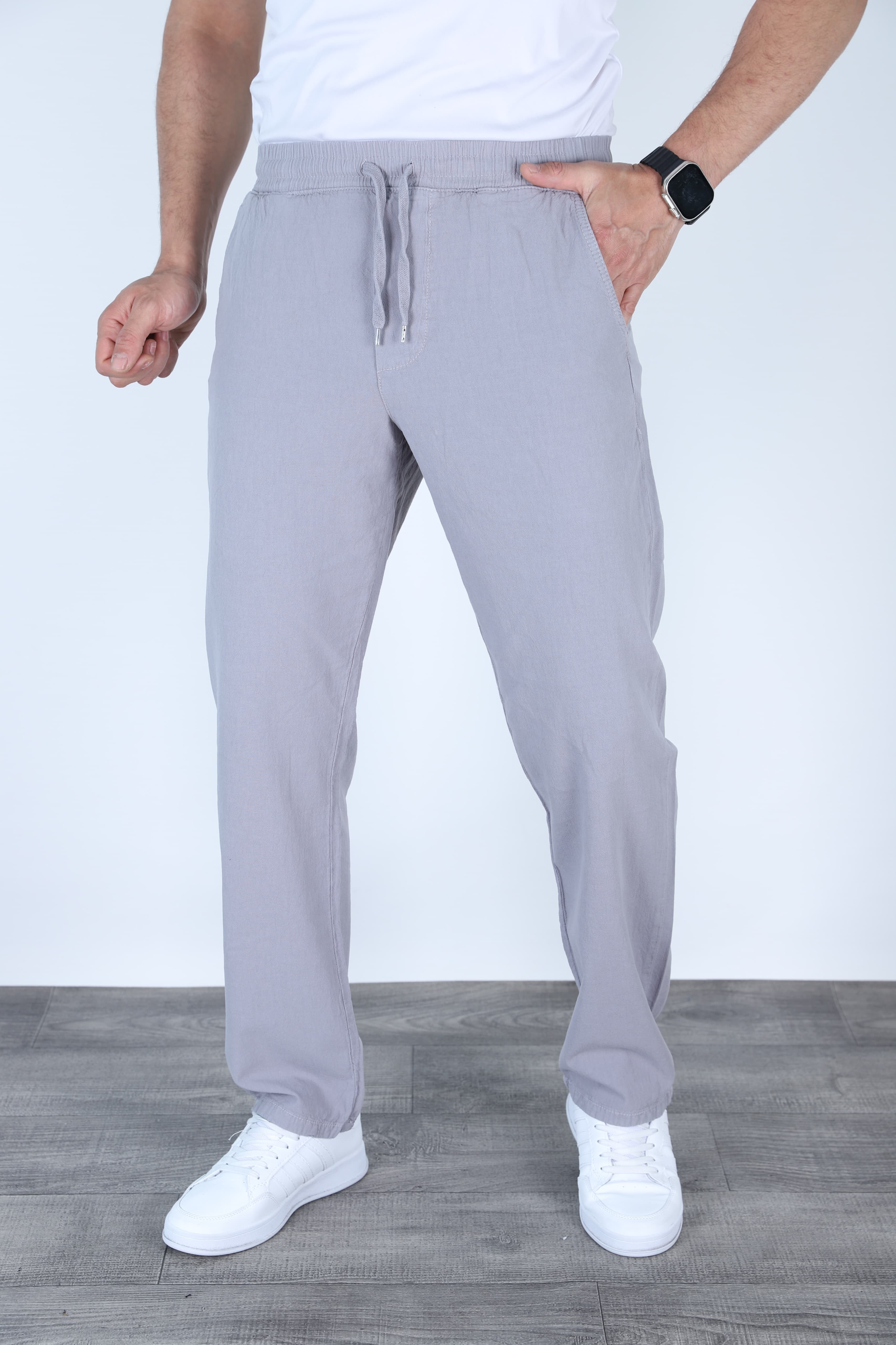 Baggy Keten Pantolon Jogger Gri