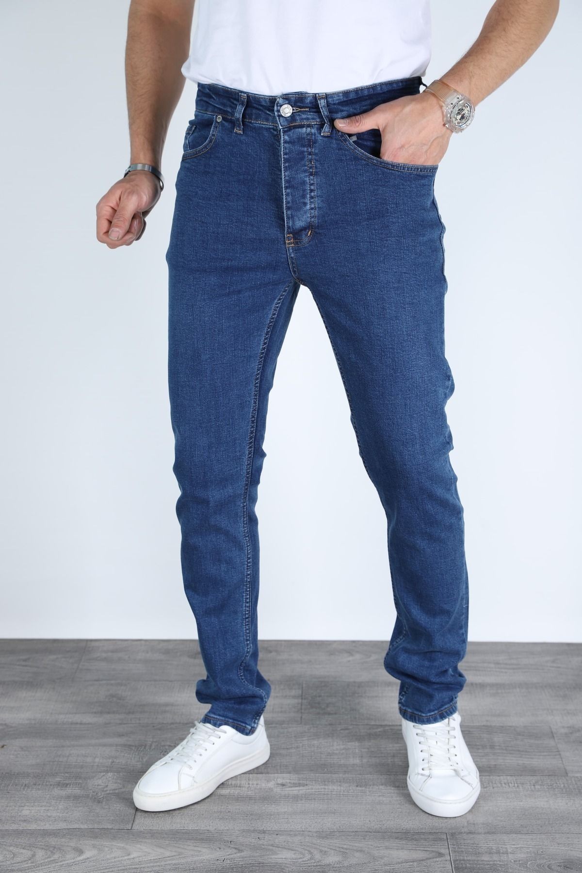 Erkek Mavi Regular Fit Rahat Kesim Denim Kot Pantolon - Esnek Likralı Jeans