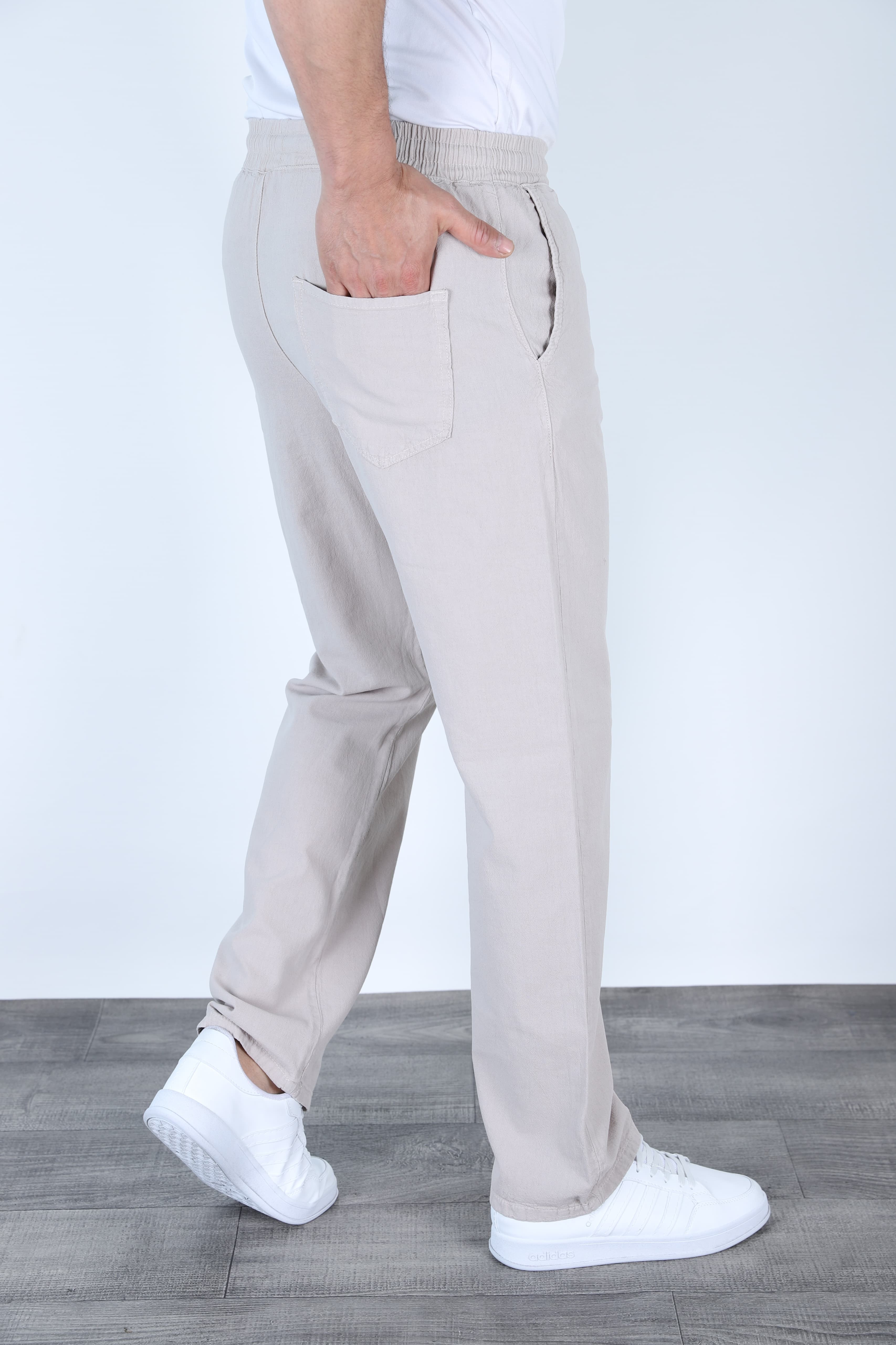 Baggy Keten Pantolon Jogger Taş