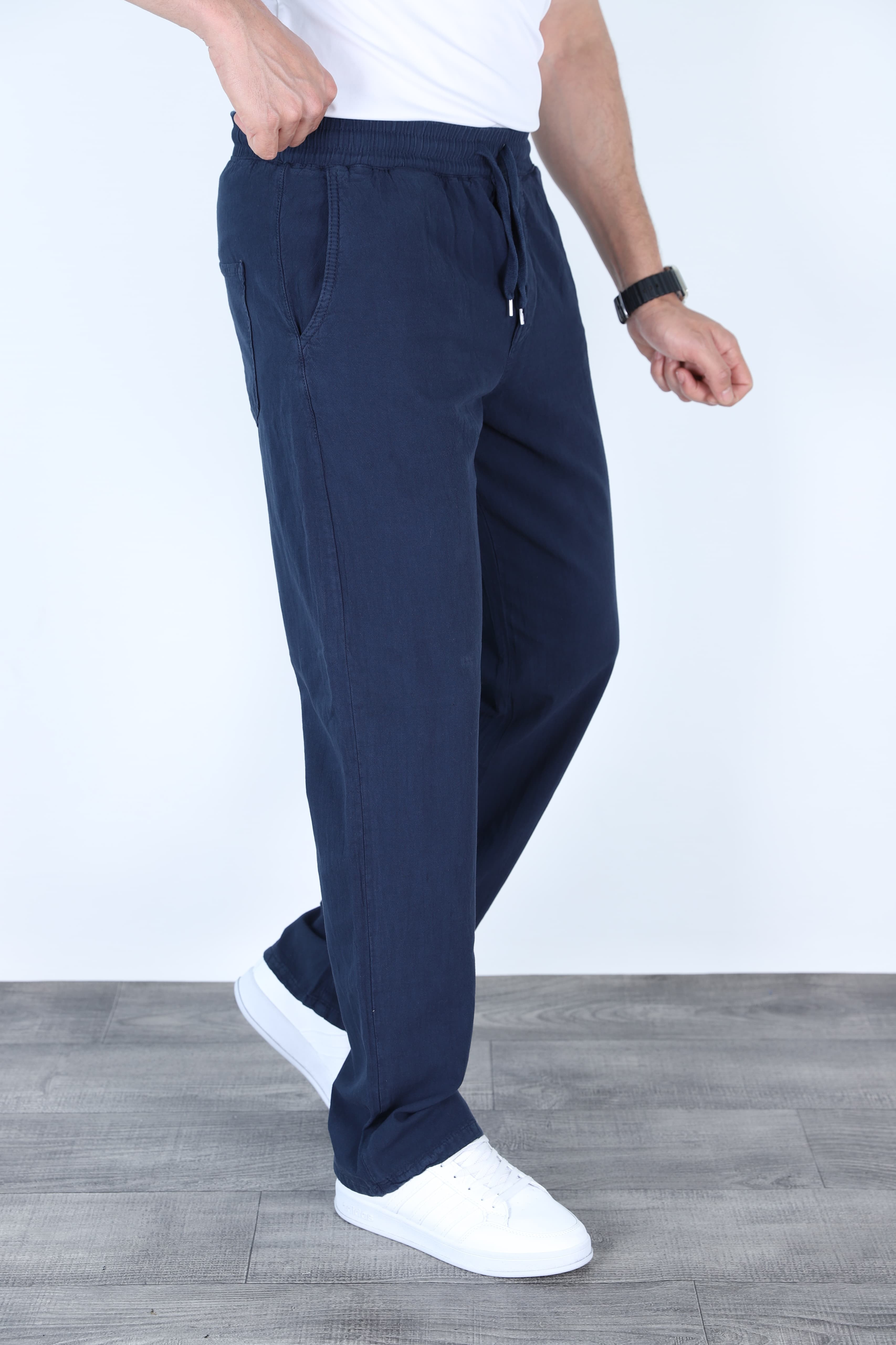 Baggy Yazlık Erkek Keten Kumaş Pantolon Jogger Lacivert
