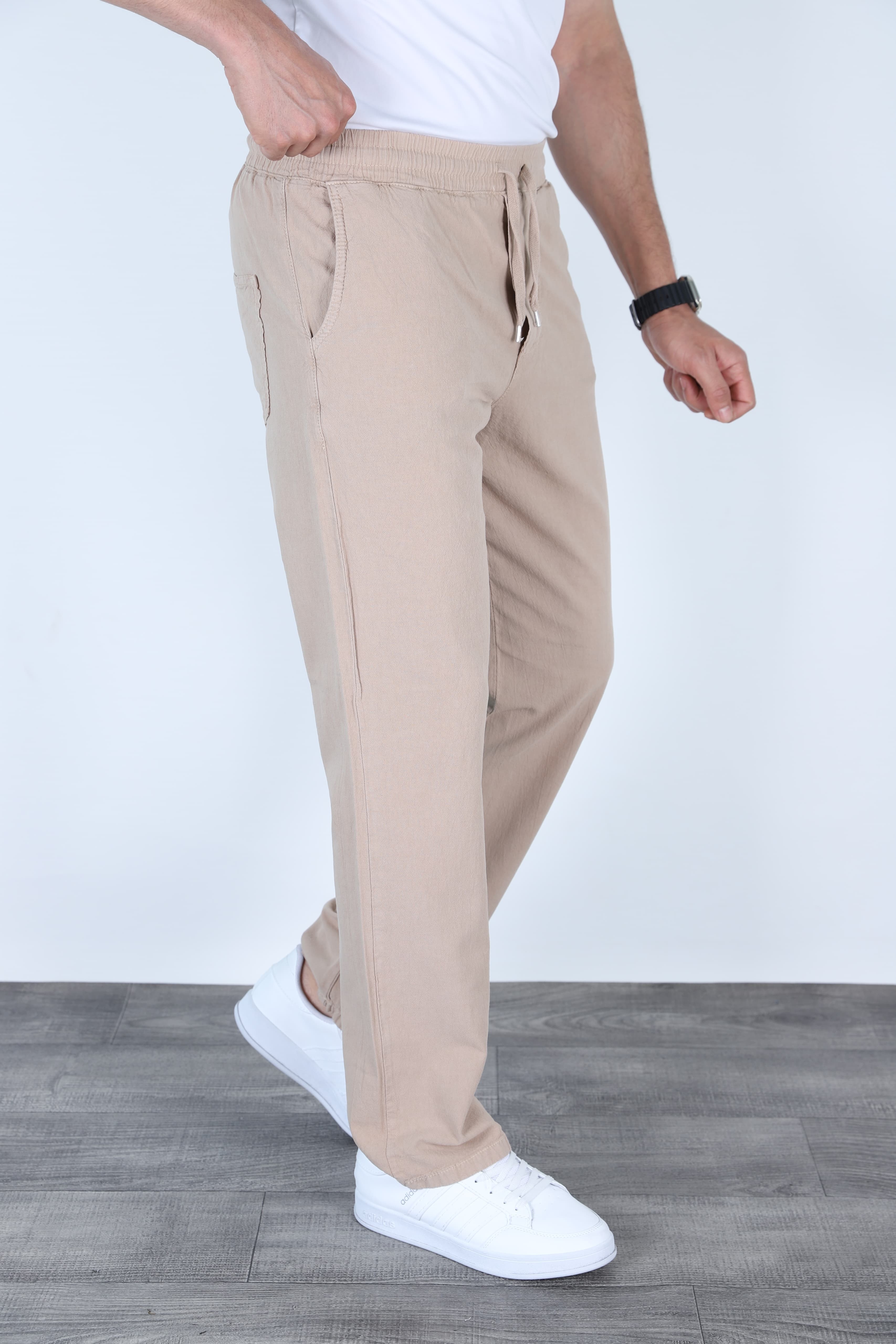 Baggy Keten Pantolon Jogger Bej
