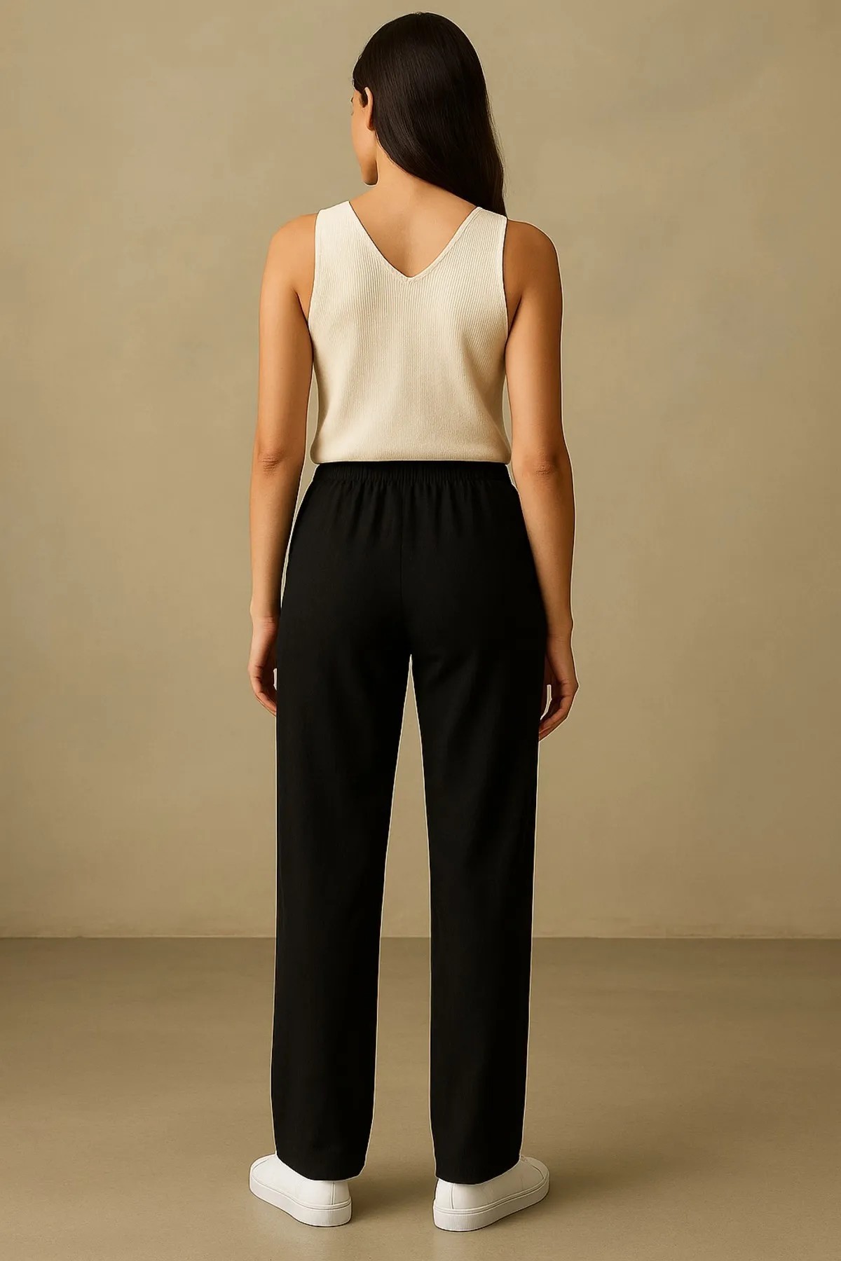 Baggy Kadın Yazlık Keten Pantolon Siyah - Gabardin Kumaş