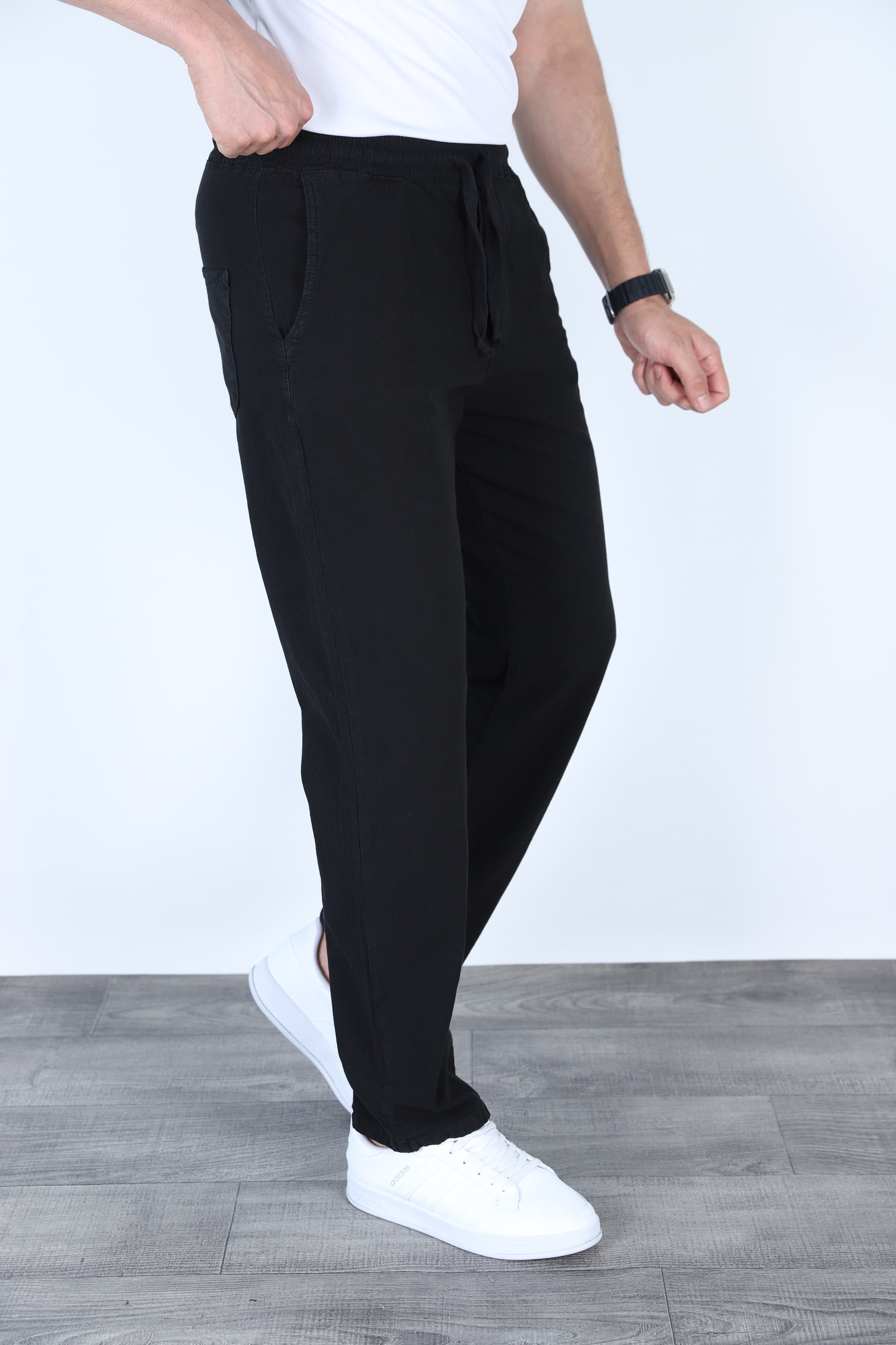 Baggy Keten Pantolon Jogger Siyah