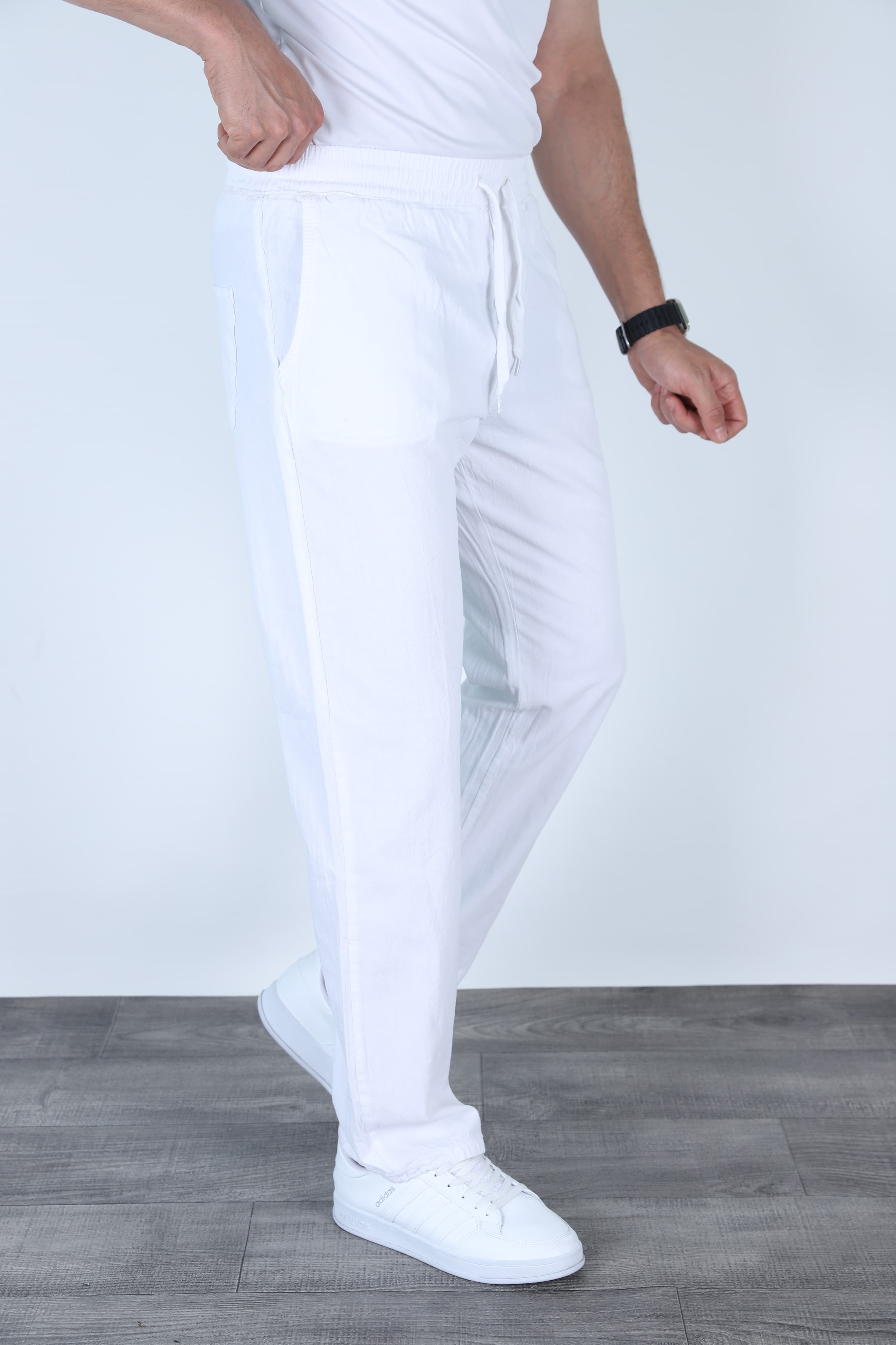 Baggy Keten Pantolon Jogger Beyaz