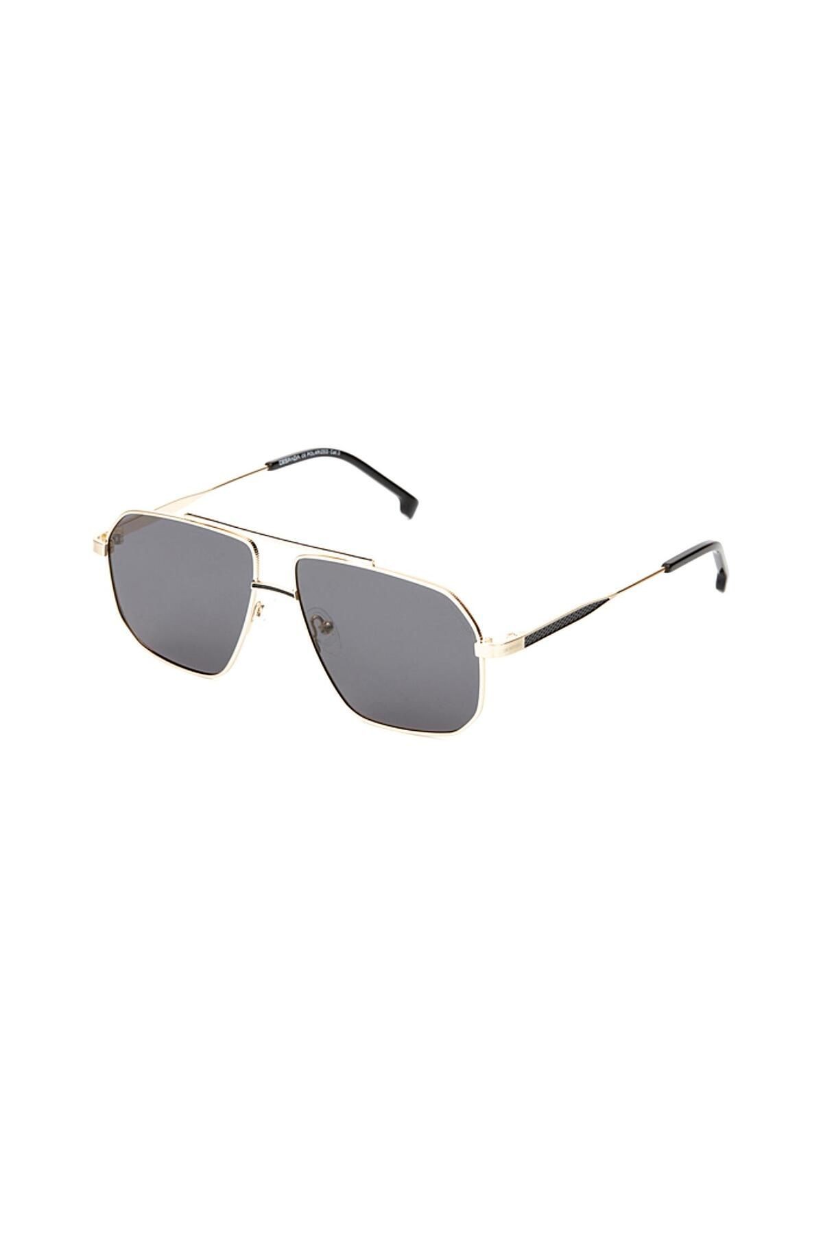 Ds 2263 C1 58 Polarize Unisex Geometrik Gold Metal Güneş Gözlüğü