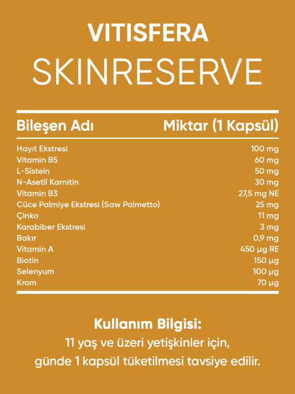 Vitisfera SkinReserve 30 Kapsül- Cüce Palmiye Ekstresi, Hayıt Ekstresi, Multivitamin ve Multimineral
