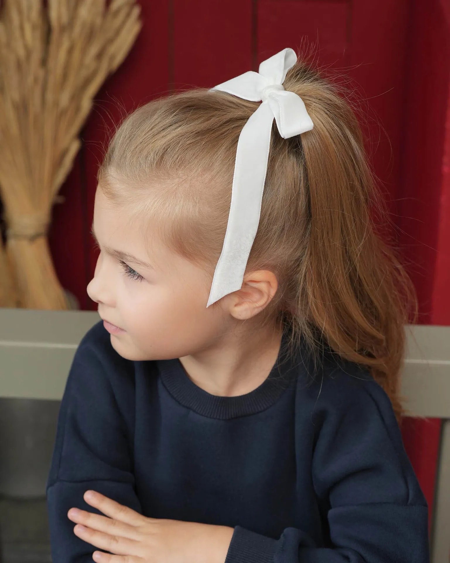 VELVET BOW CLIP WHITE