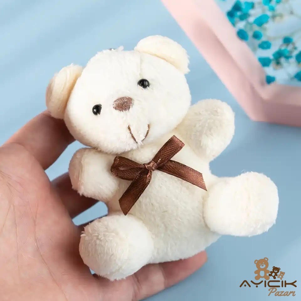10 cm Pelüş Ayıcık Anahtarlık Krem Rengi 12'li Paket