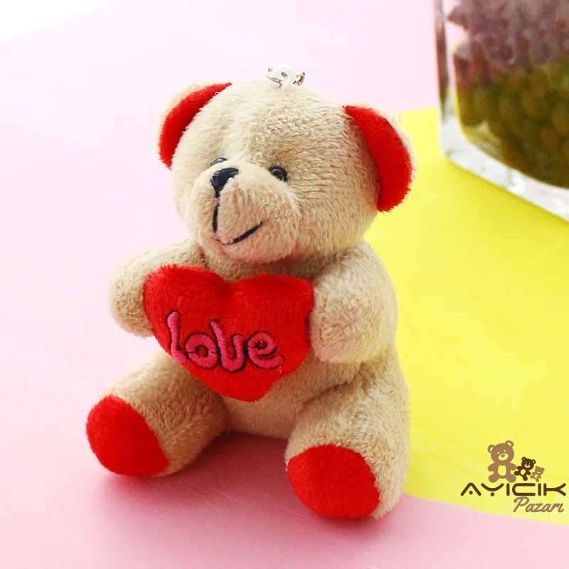 10 cm Karışık Renk Love Ayıcık Anahtarlık 12’li Paket 