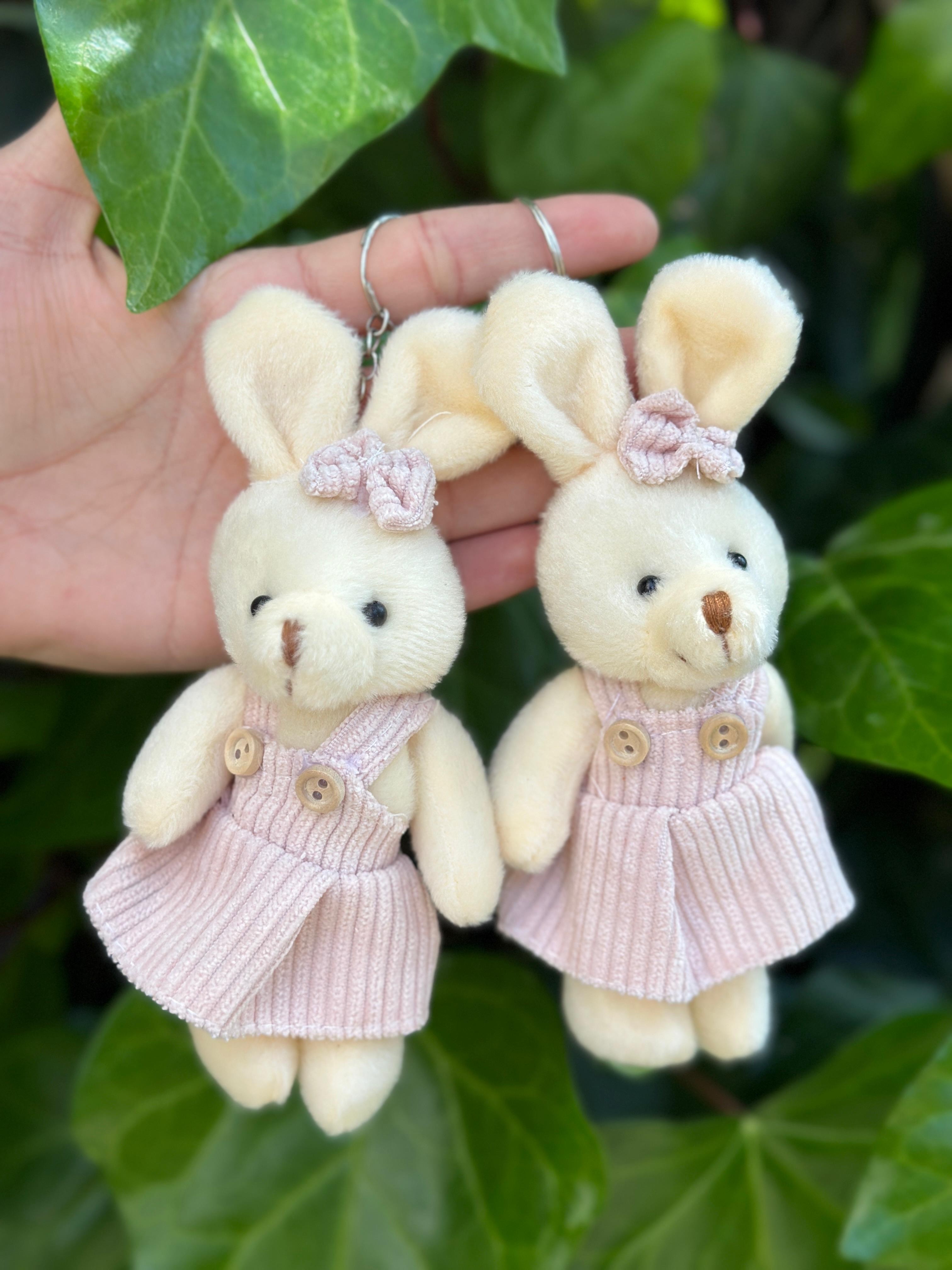 Pudra Pembe Elbiseli Kız Tavşan Anahtarlık 12'li Paket