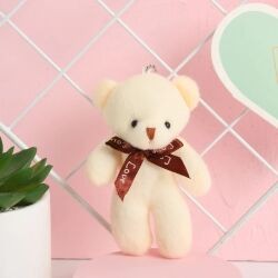 11cm Düz Papyonlu Ayı Beyaz Renk 12'li Paket