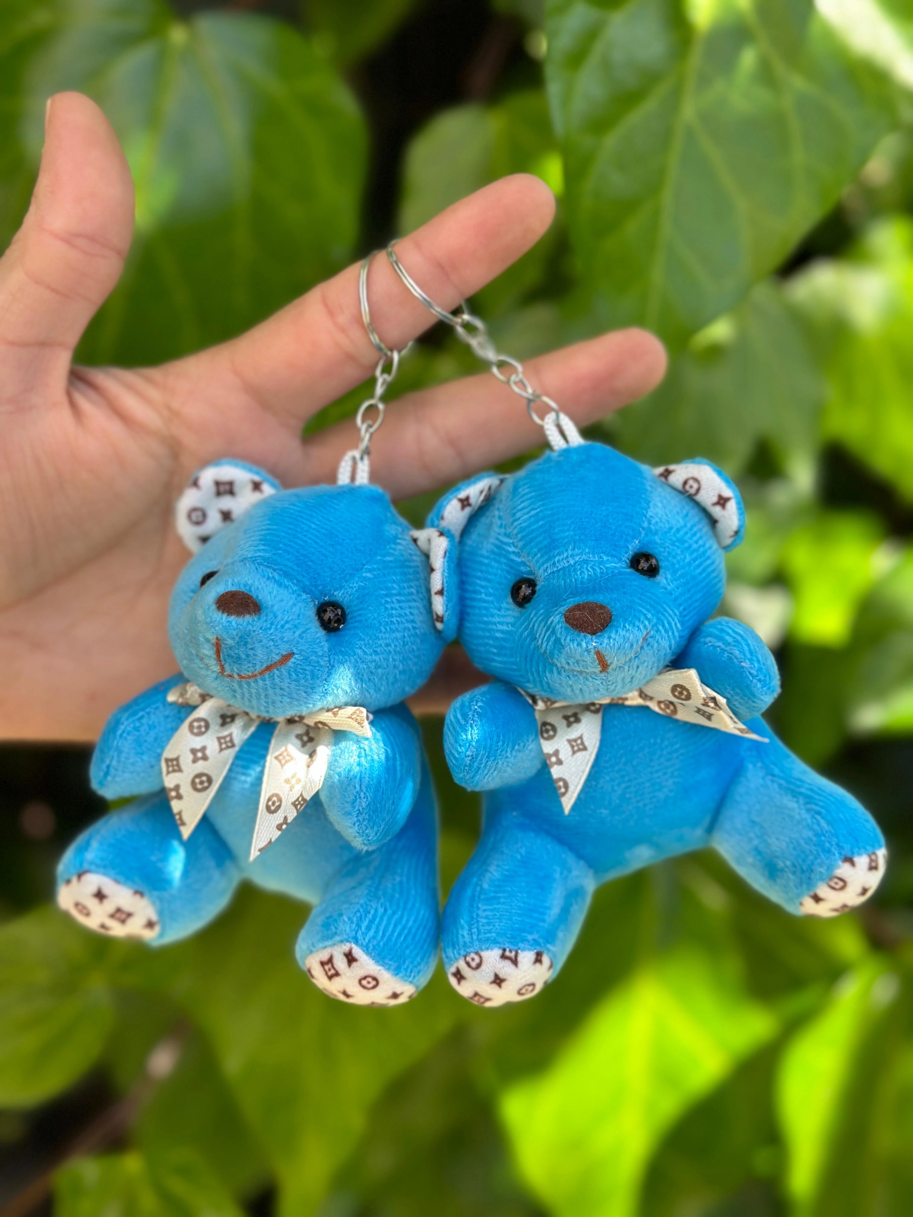 10 cm Yıldız Desenli Pelüş Ayıcık Anahtarlık Mavi Renk 12'li Paket