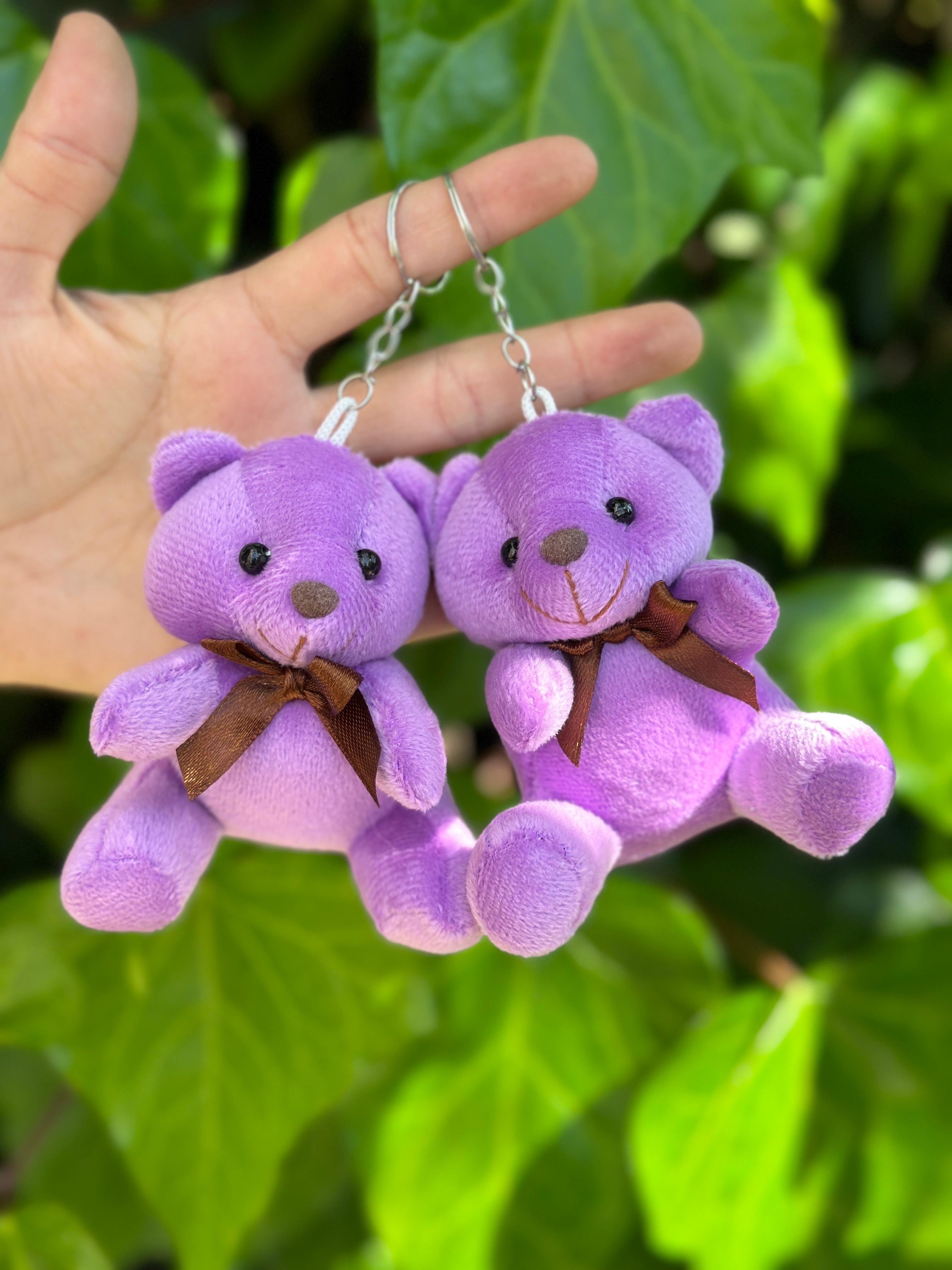 10 cm Pelüş Ayıcık Anahtarlık Mor Renk 12'li Paket