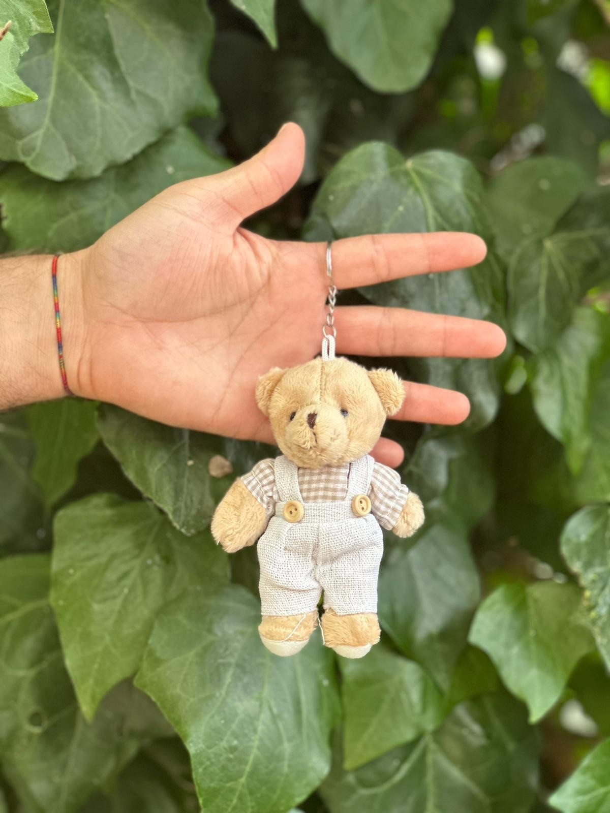 12 cm Kahverengi Ekose Elbiseli Kız Erkek Ayıcık Anahtarlık 12’li Paket