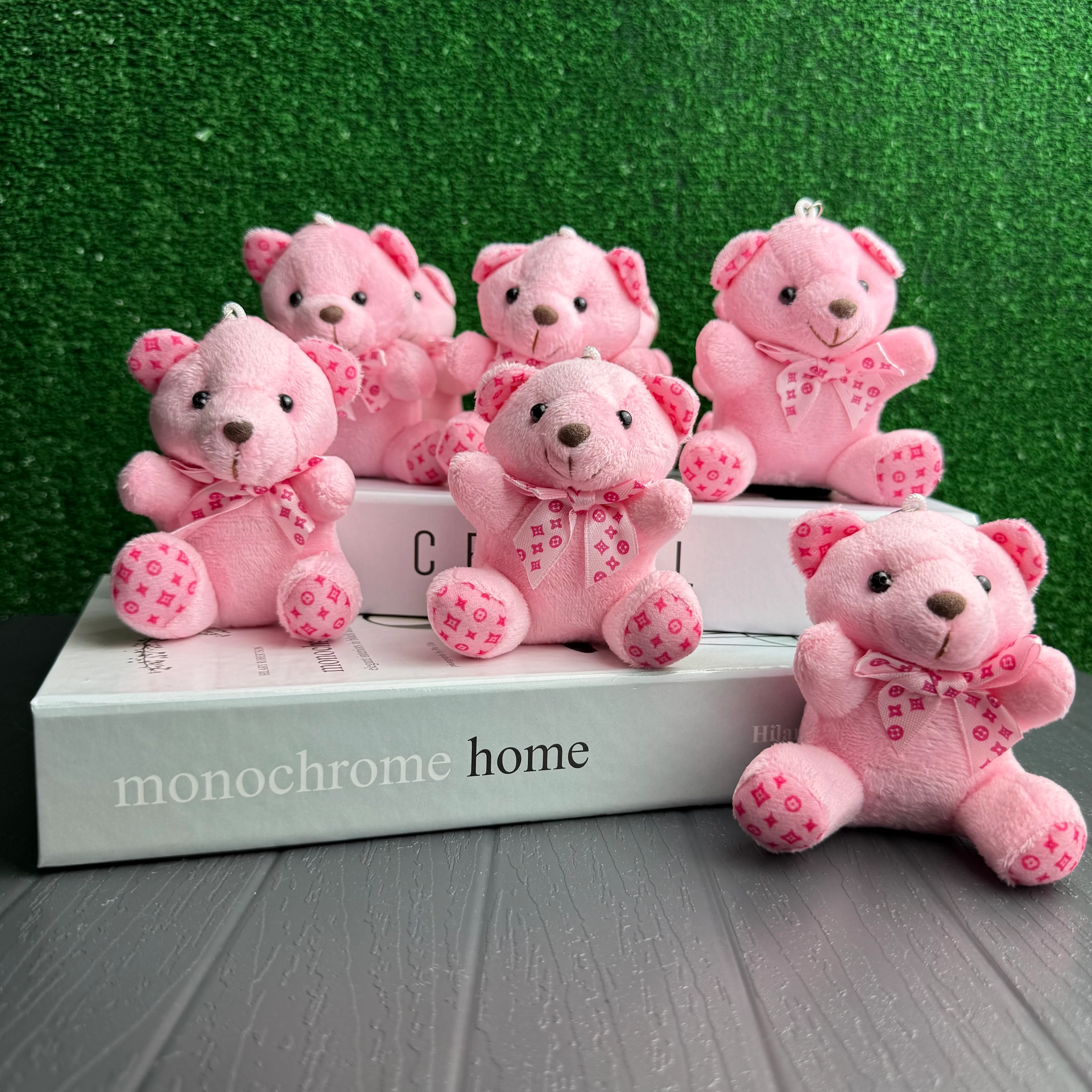 10 cm Yıldız Desenli Pelüş Ayıcık Anahtarlık Pembe Rengi 12'li Paket