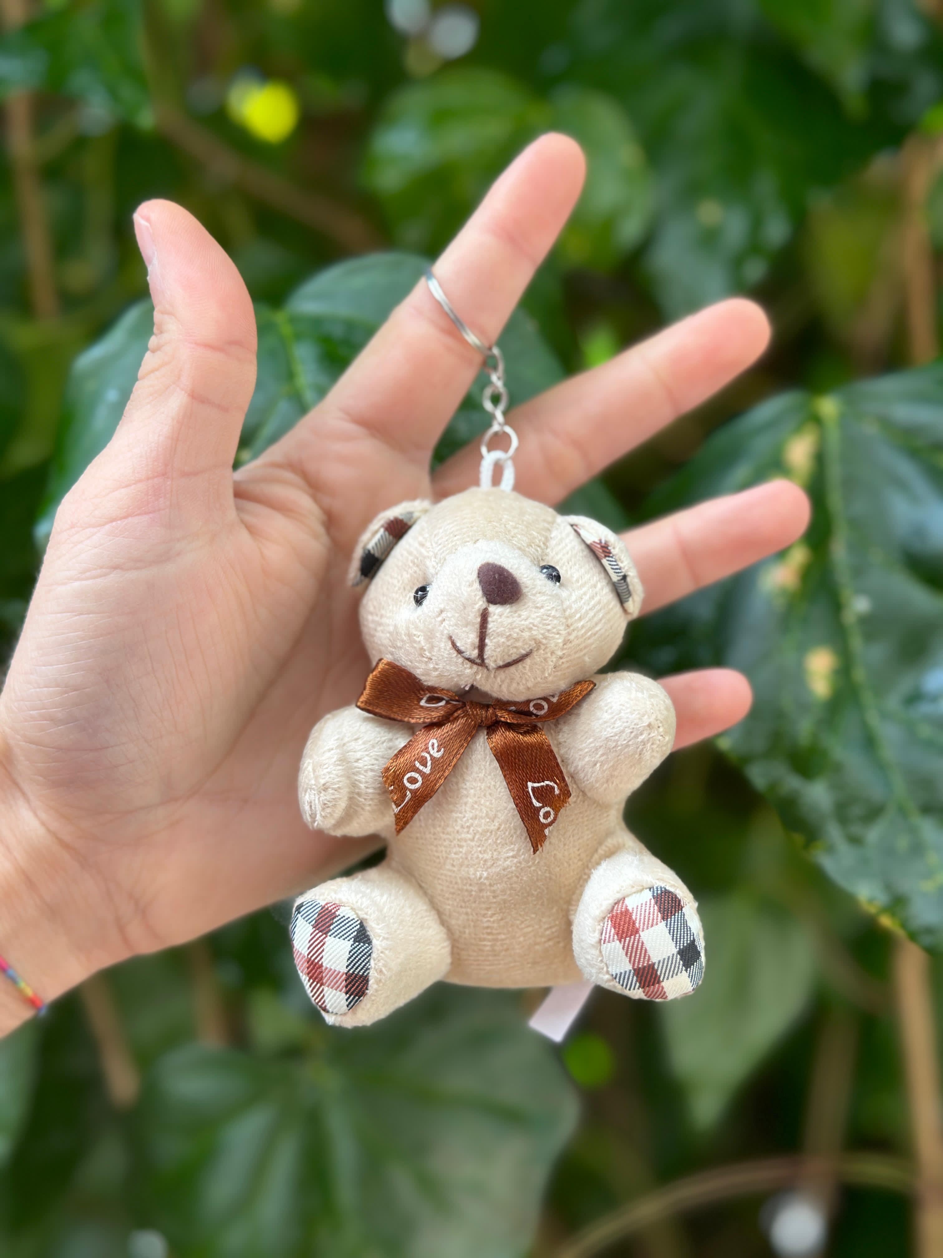 10 cm Ekose Desenli Pelüş Ayıcık Anahtarlık Kahve Rengi 12'li Paket