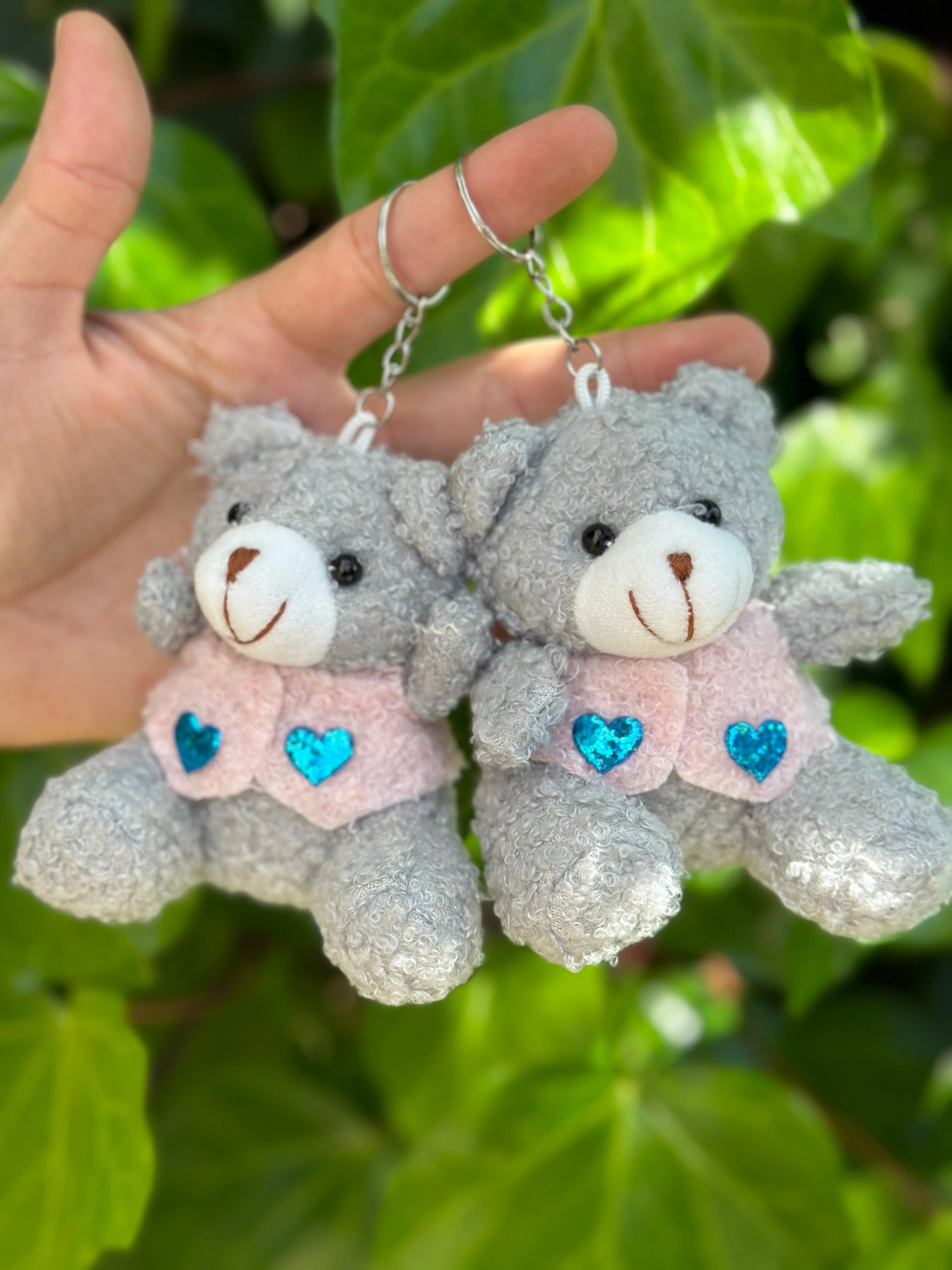 Mavi Kalp Elbiseli Tüylü Ayıcık Gri Renk 12'li Paket