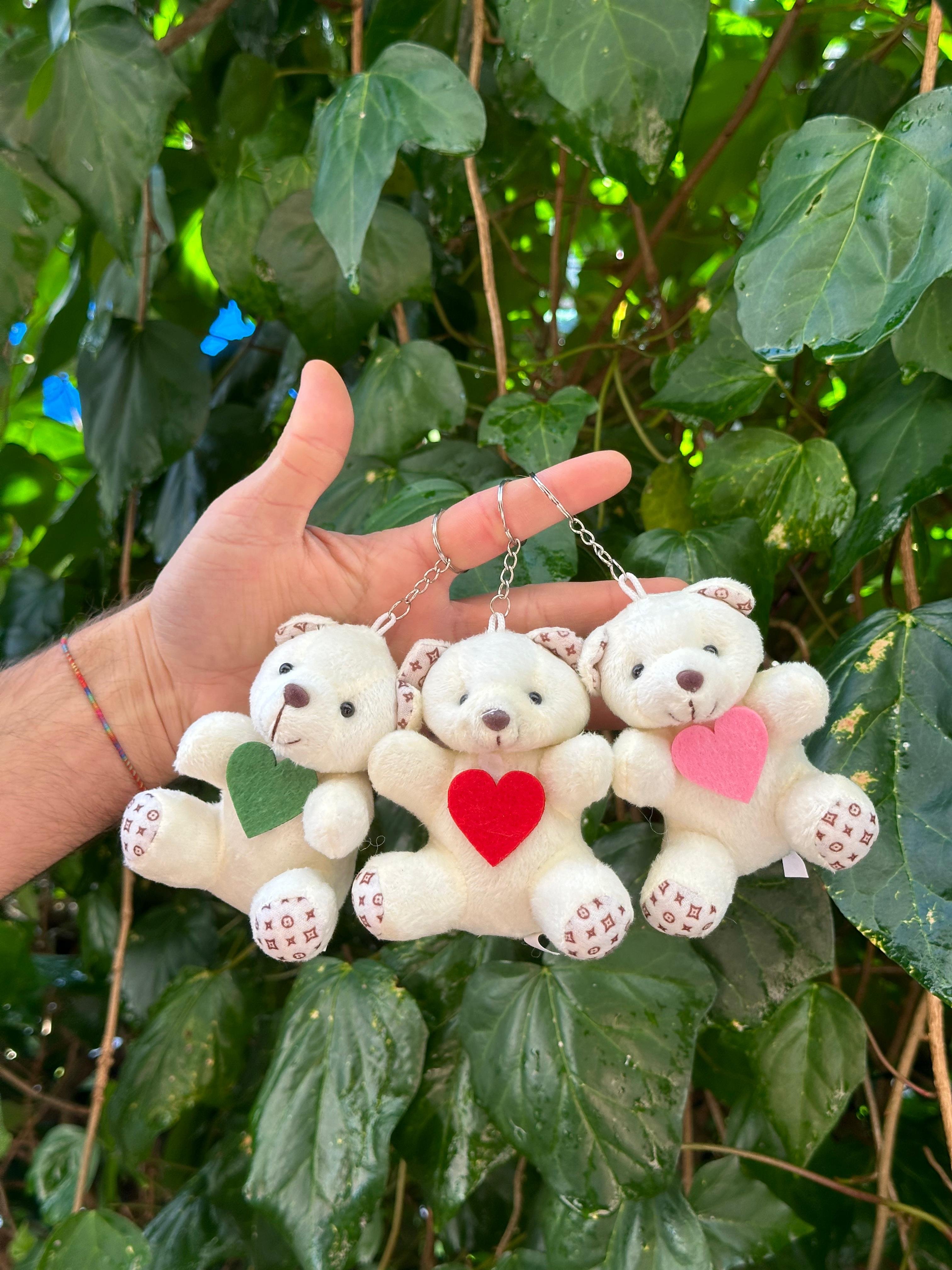 10 Cm Kalpli  Krem Rengi Ayıcık Anahtarlık 12'li Paket