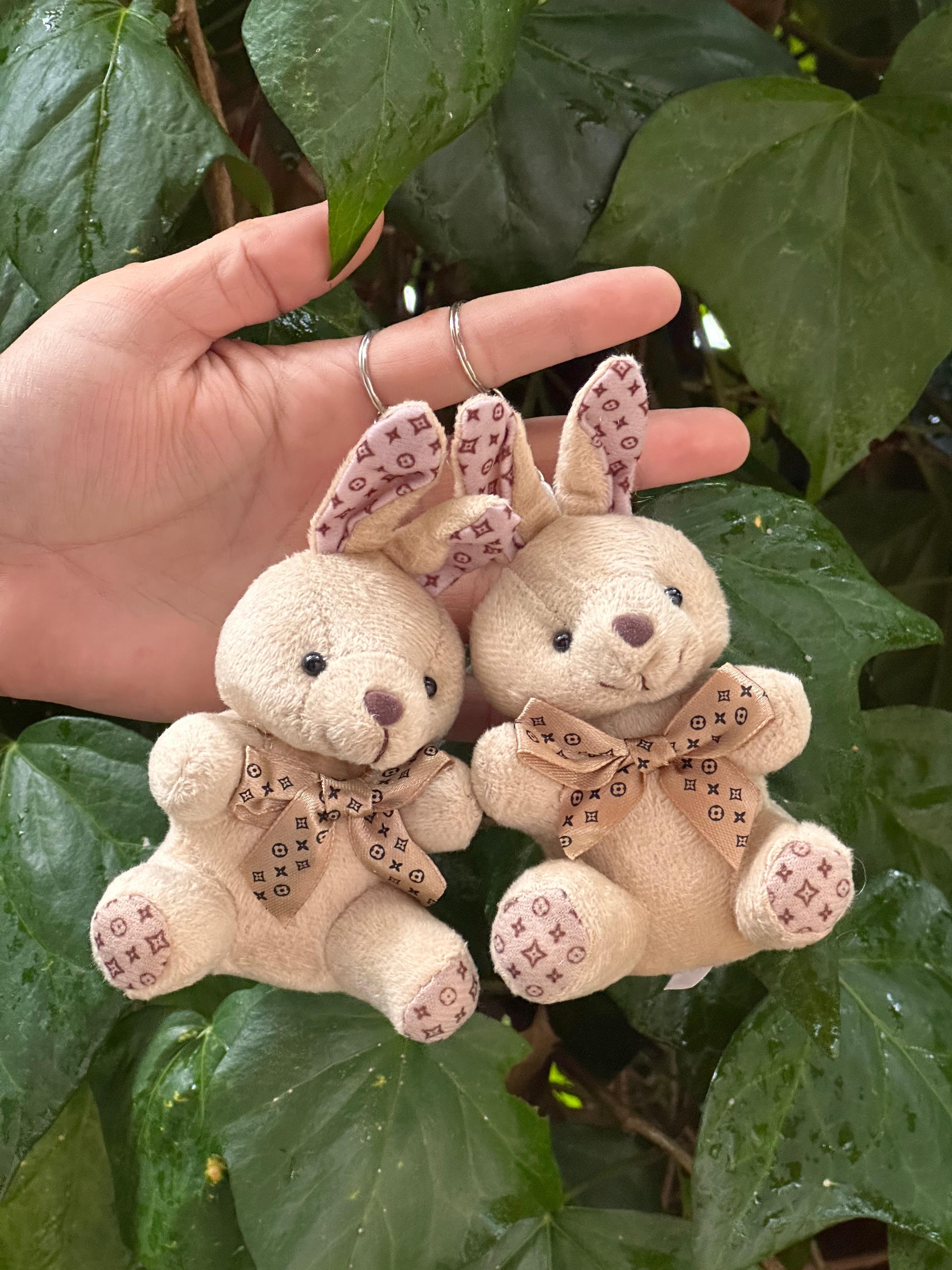 10 cm Yıldız Desenli Pelüş Tavşan Anahtarlık Kahve Rengi 12'li Paket
