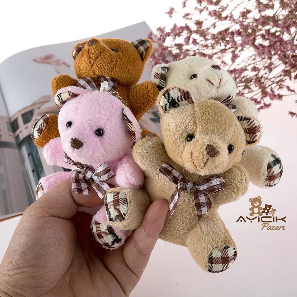 10 cm Ekose Desenli Karışık Renk Ayıcık Anahtarlık 12’li Paket