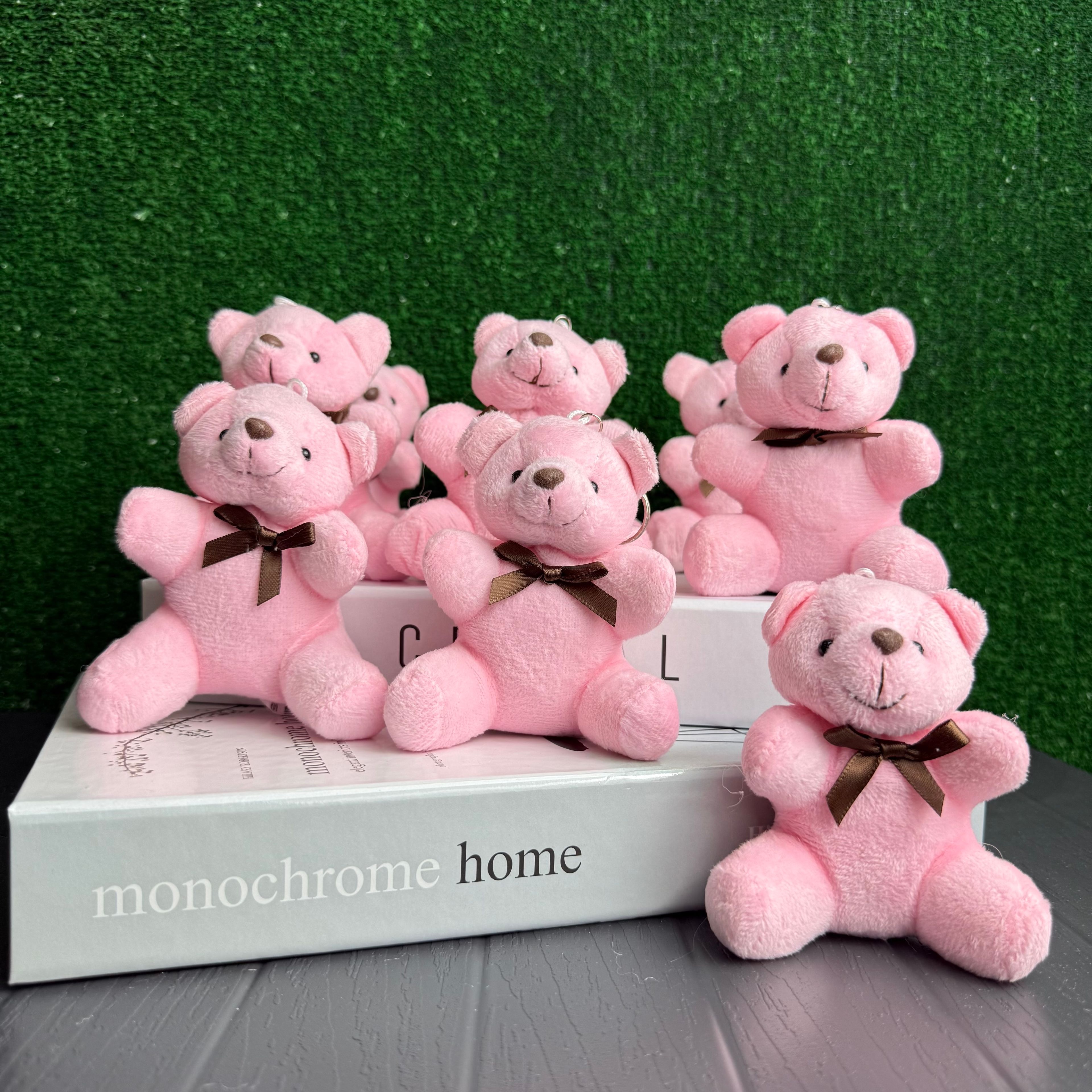 10 Cm Sevimli  Oturan Pembe Ayıcık Anahtarlık 12'li Paket