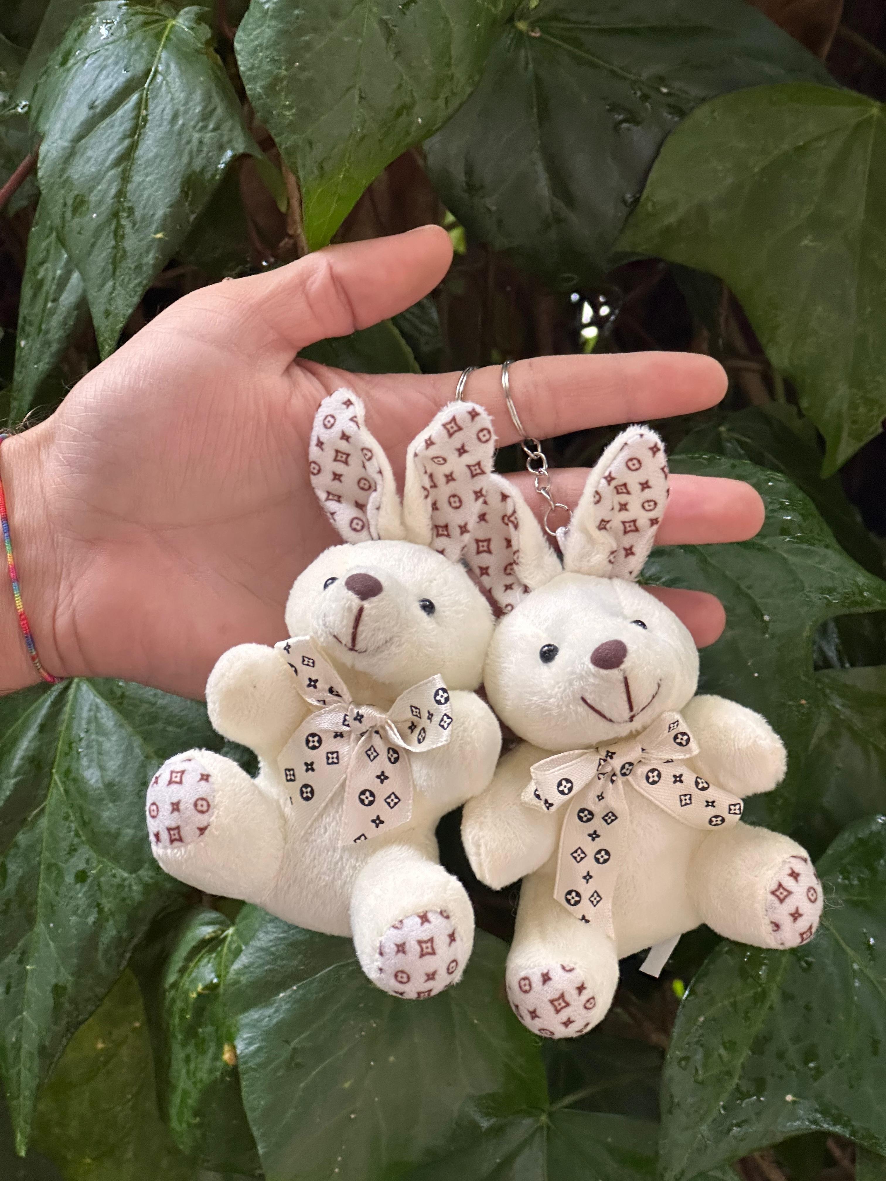 10 cm Yıldız Desenli Pelüş Tavşan Anahtarlık Krem Rengi 12'li Paket