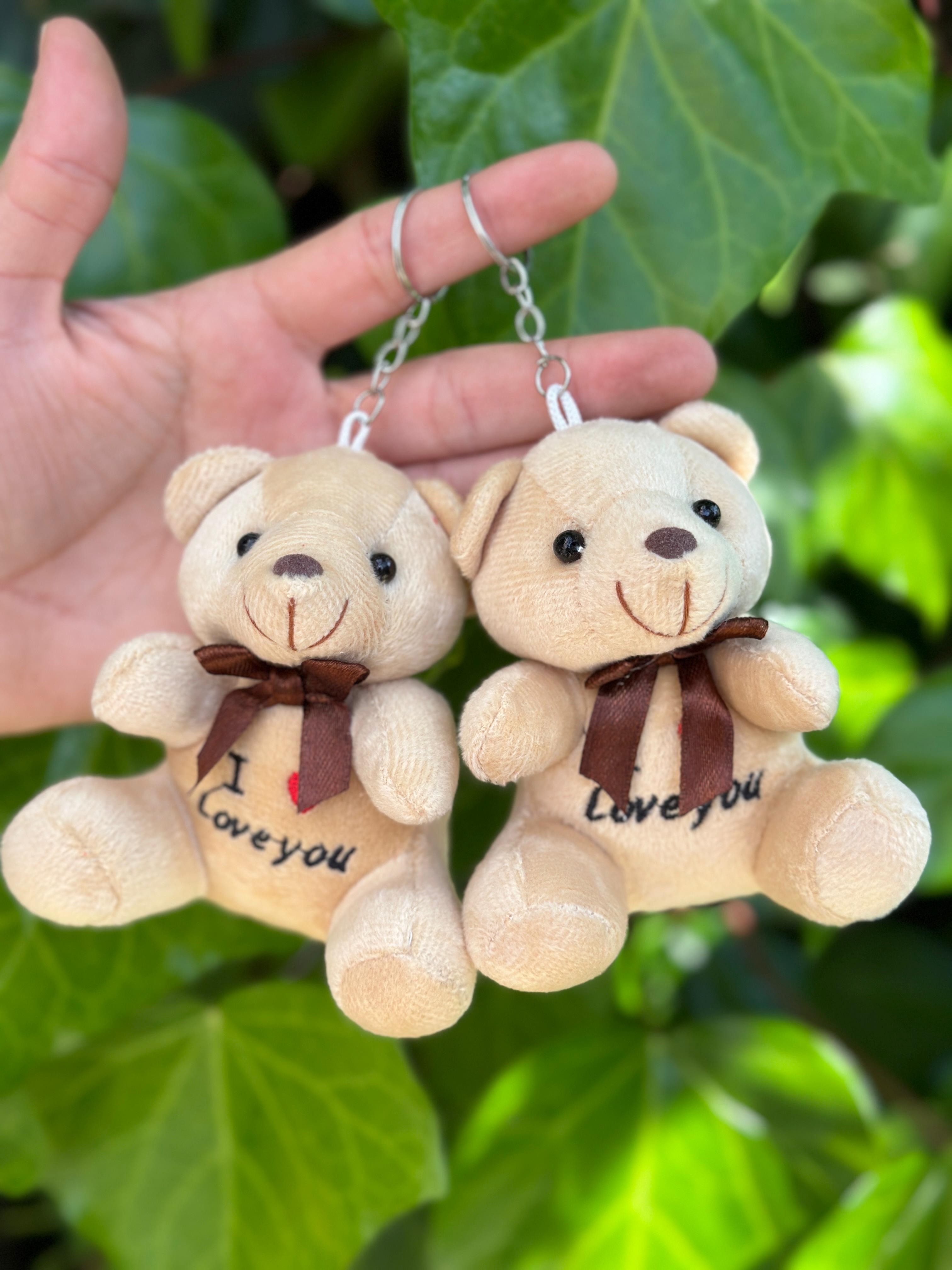 Ayıcık Pelüş Anahtarlık 10 cm "i Love You" Yazılı Koyu Kahve Rengi (12'li Paket)