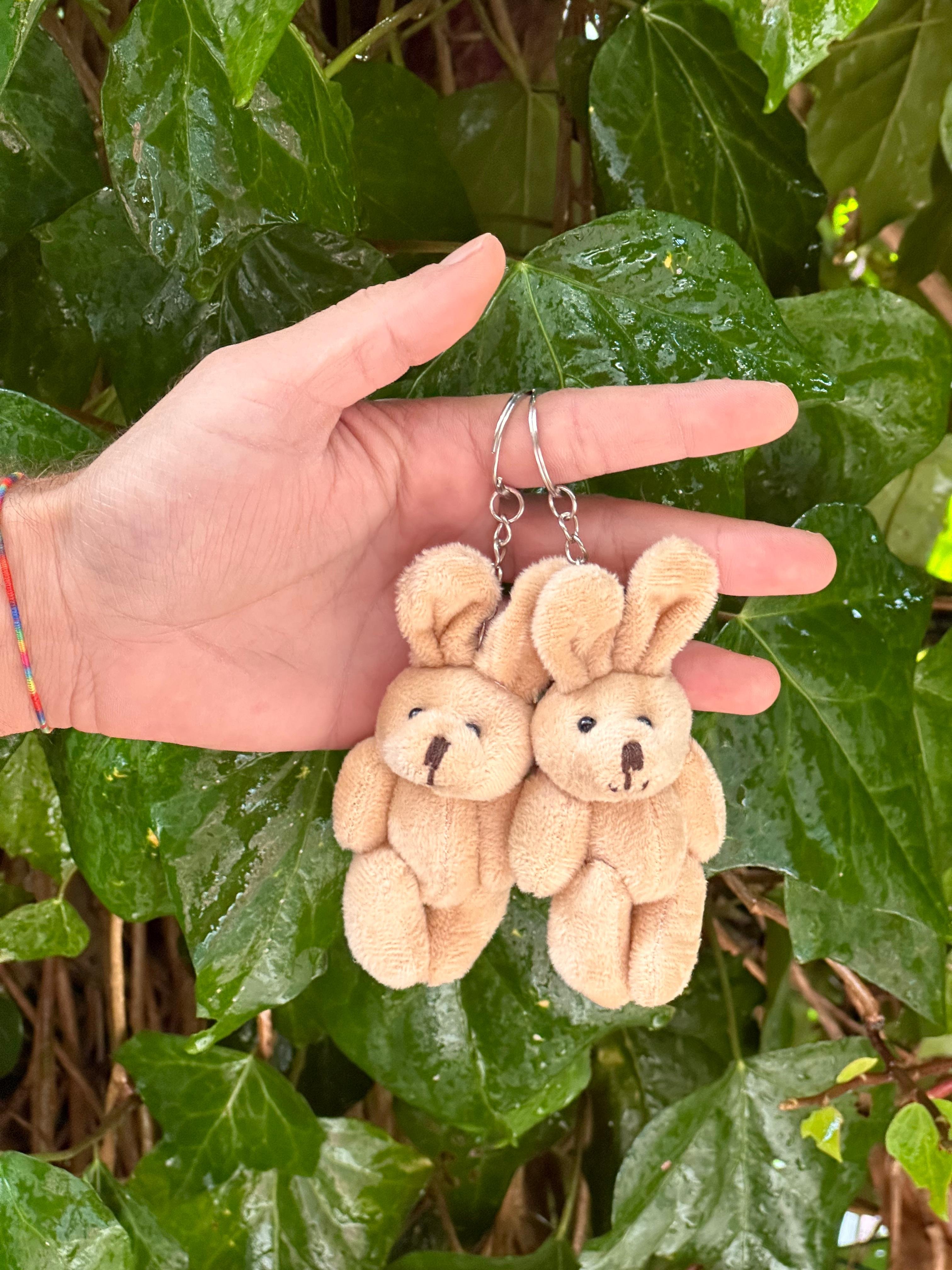 10 cm Ayakta Pelüş Tavşan Anahtarlık Kahve Renk 12'li Paket