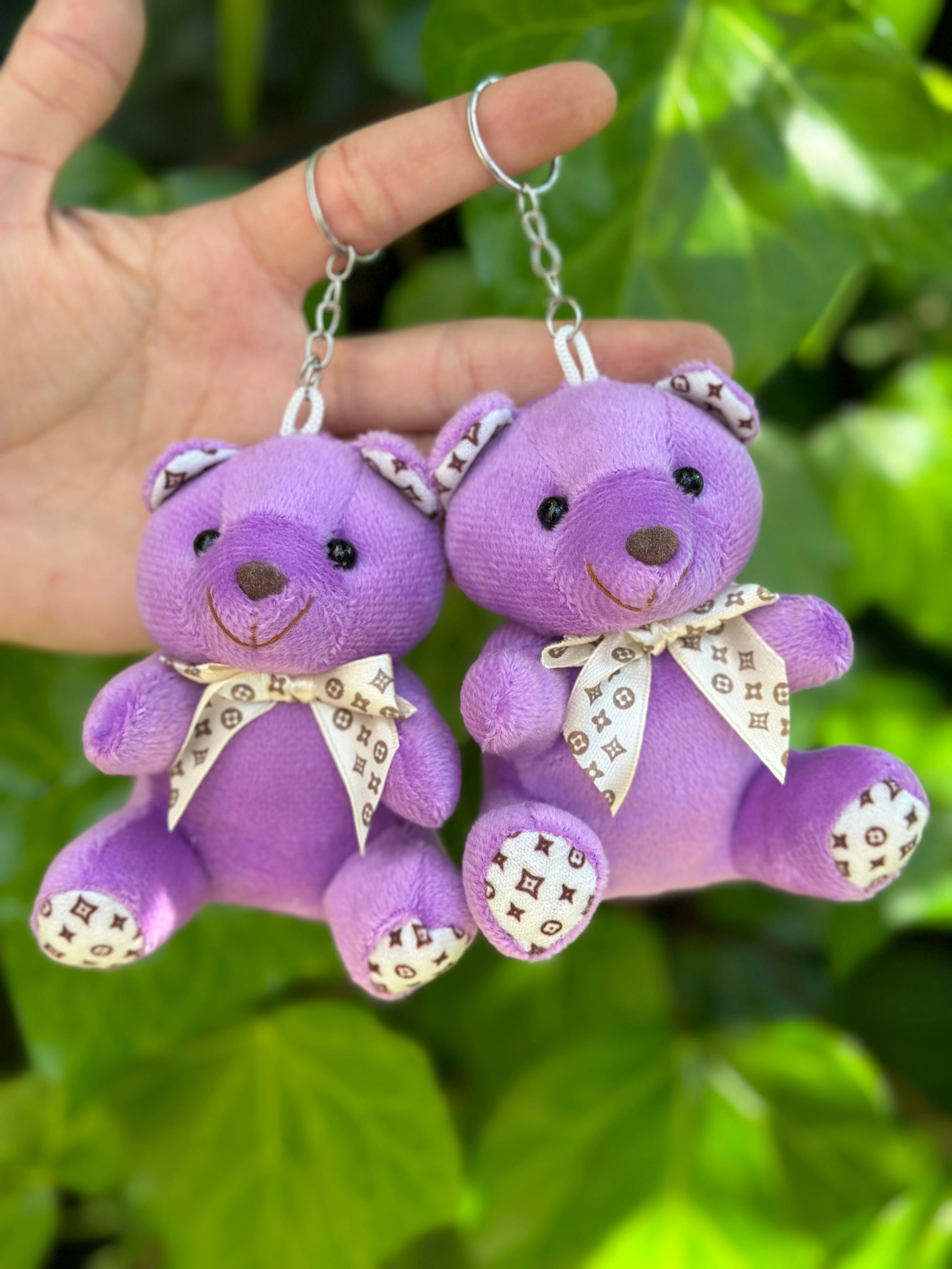 10 cm Yıldız Desenli Pelüş Ayıcık Anahtarlık Mor Renk 12'li Paket