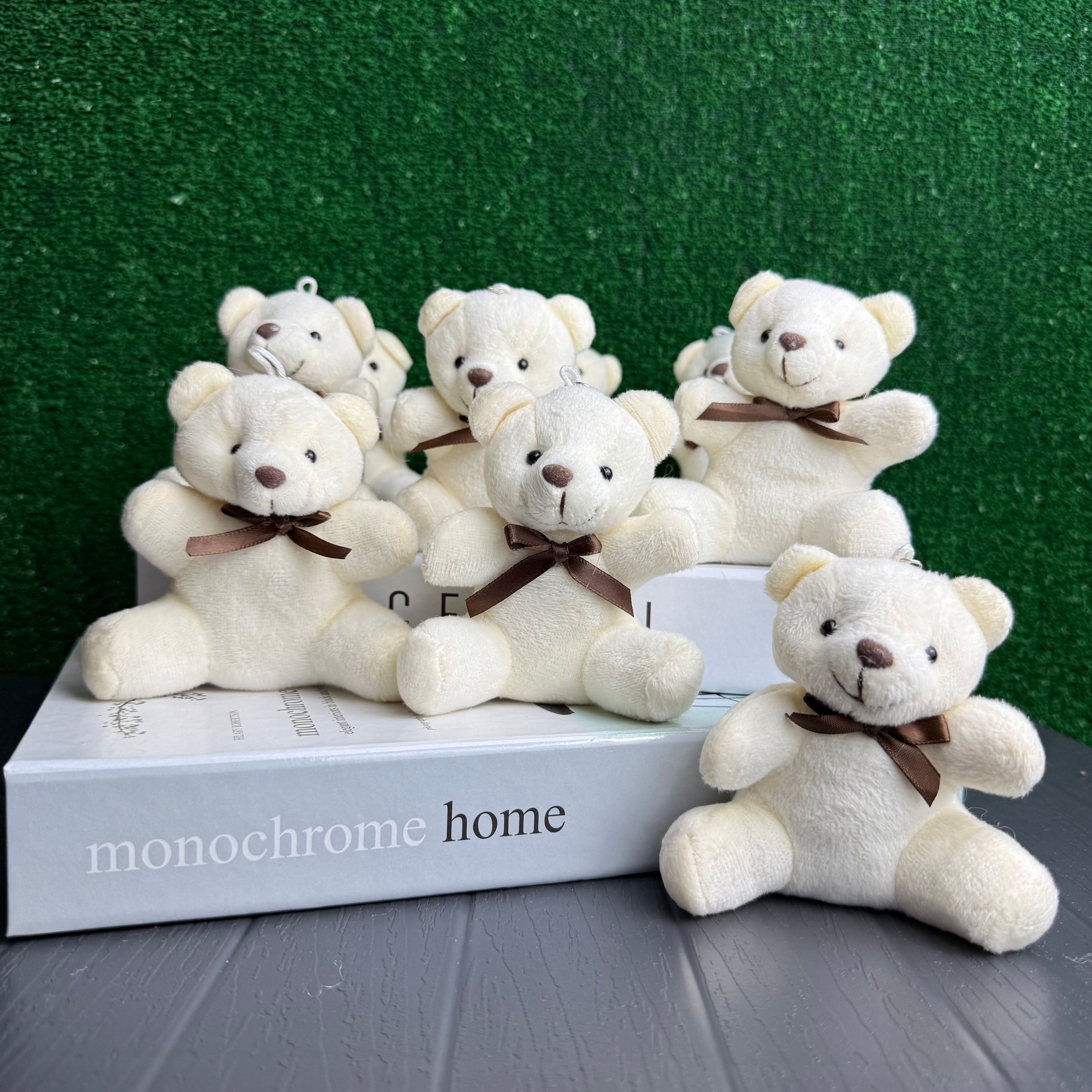 10 cm Pelüş Ayıcık Anahtarlık Krem Rengi 12'li Paket
