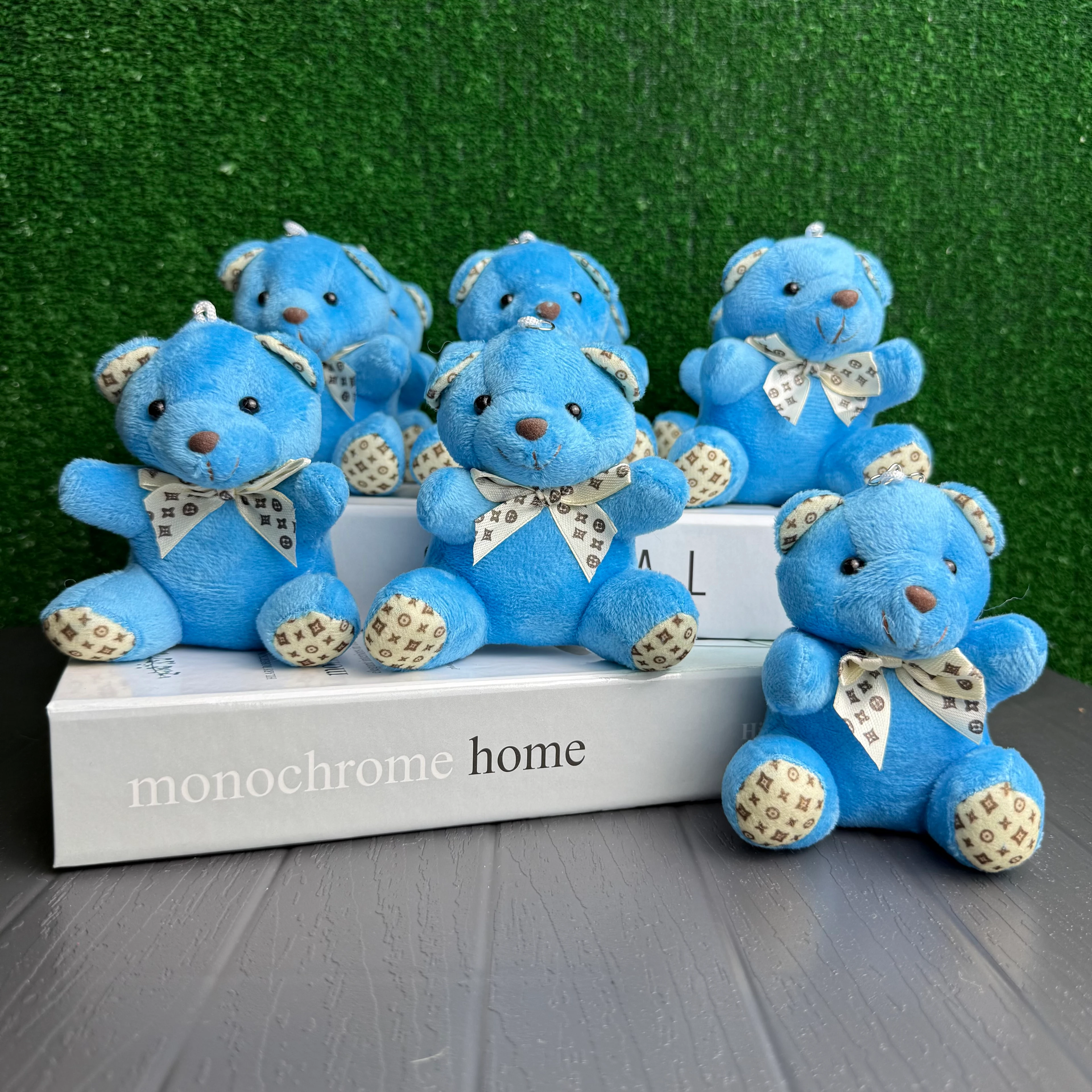 10 cm Yıldız Desenli Pelüş Ayıcık Anahtarlık Mavi Renk 12'li Paket