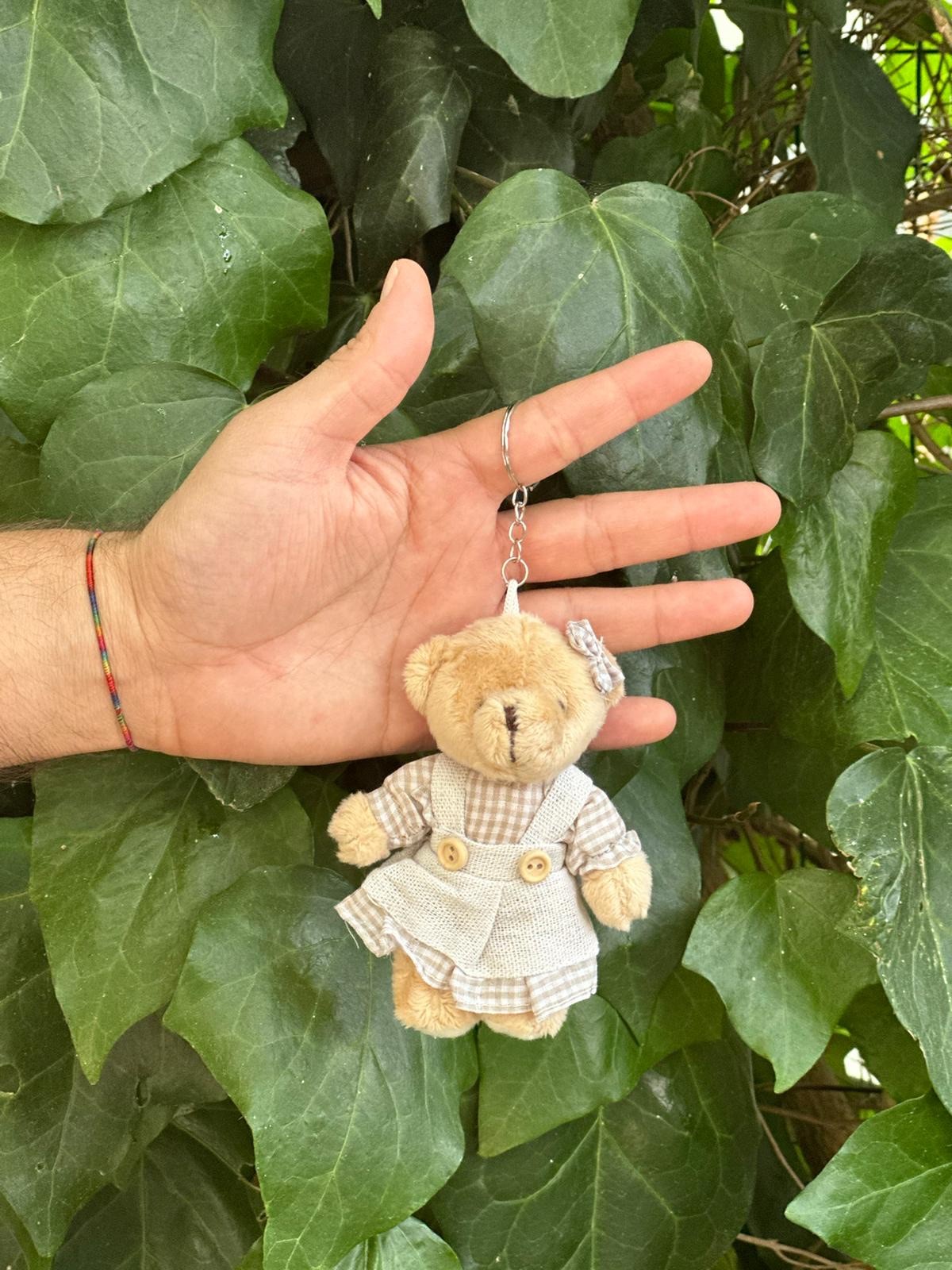 12 cm Kahverengi Ekose Elbiseli Kız Erkek Ayıcık Anahtarlık 12’li Paket